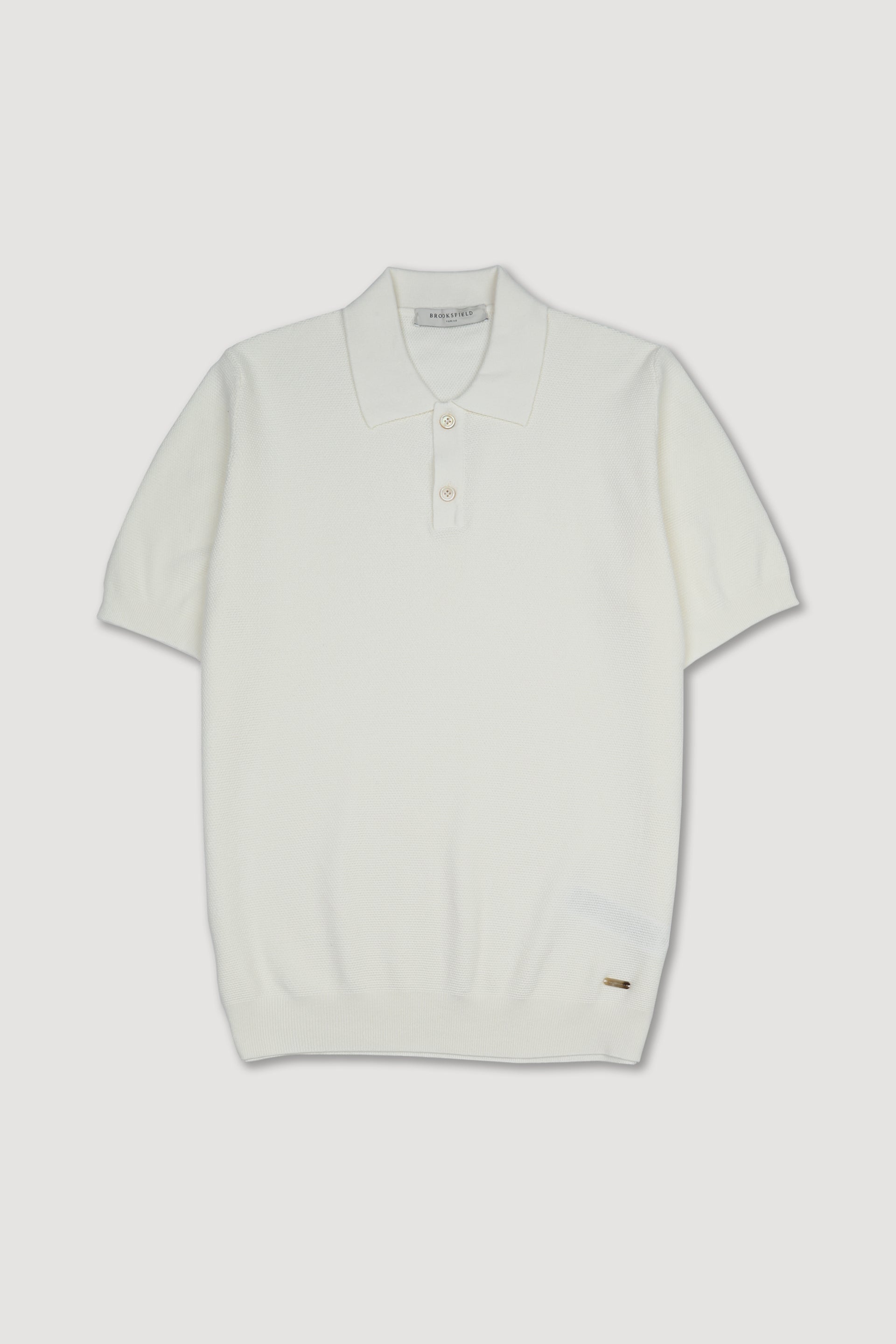 Polo in maglia realizzata in cotone con motivo grana di riso - Panna