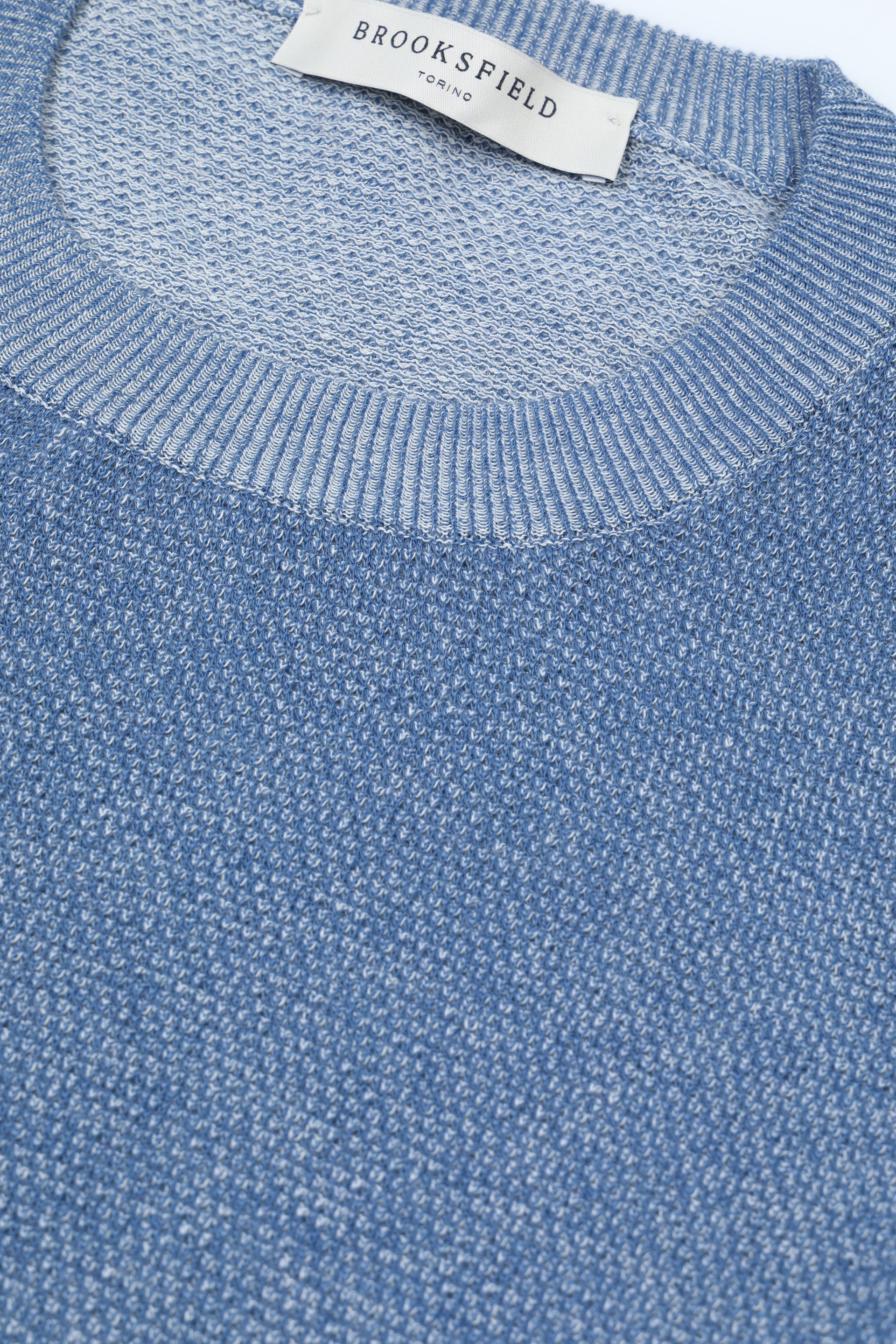 Maglia girocollo in cotone con lavorazione punto grana di riso vanisè. Blu - Sailor/Panna
