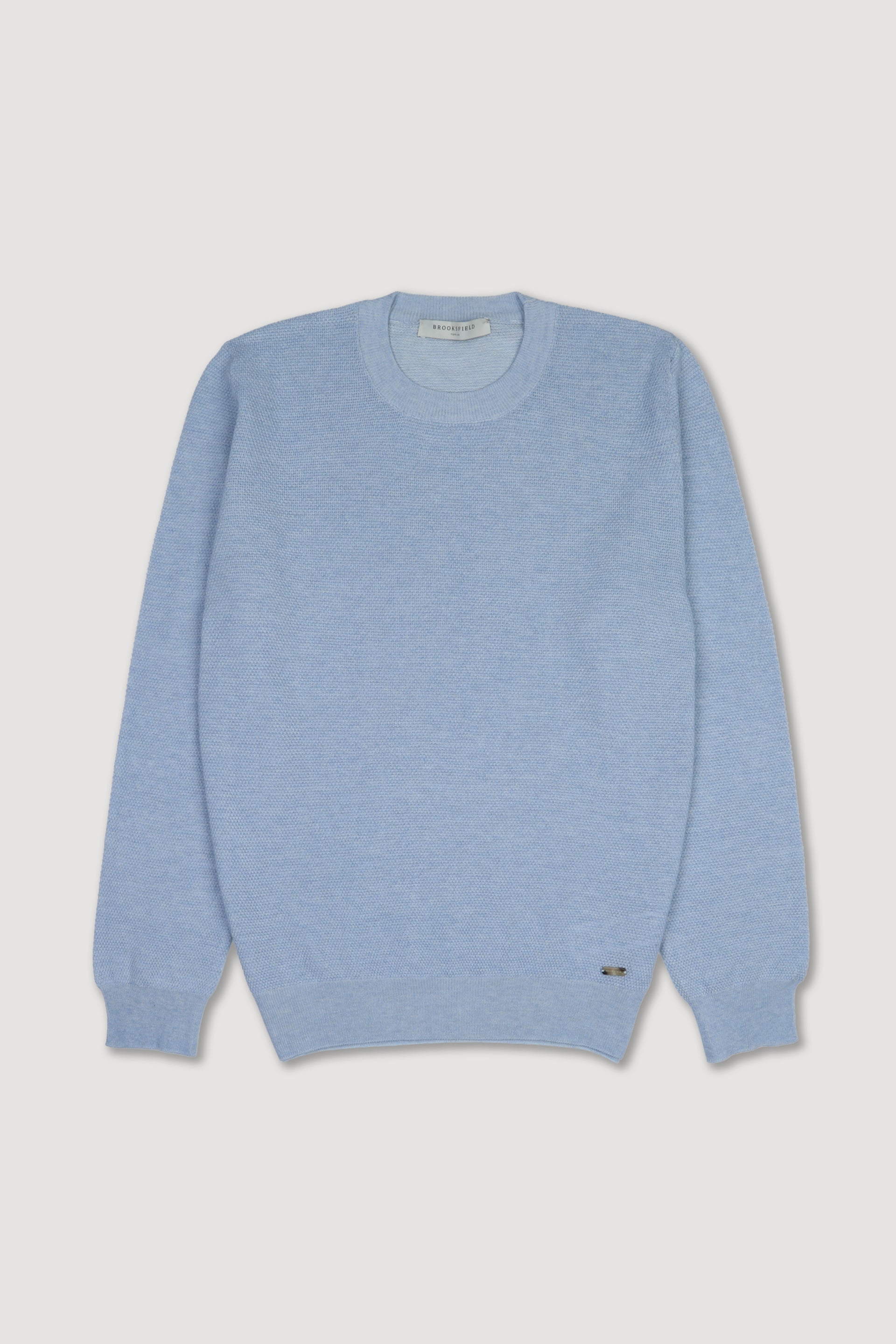 Maglia girocollo in cotone con lavorazione punto grana di riso vanisè. Blu - Sogno mel/Panna