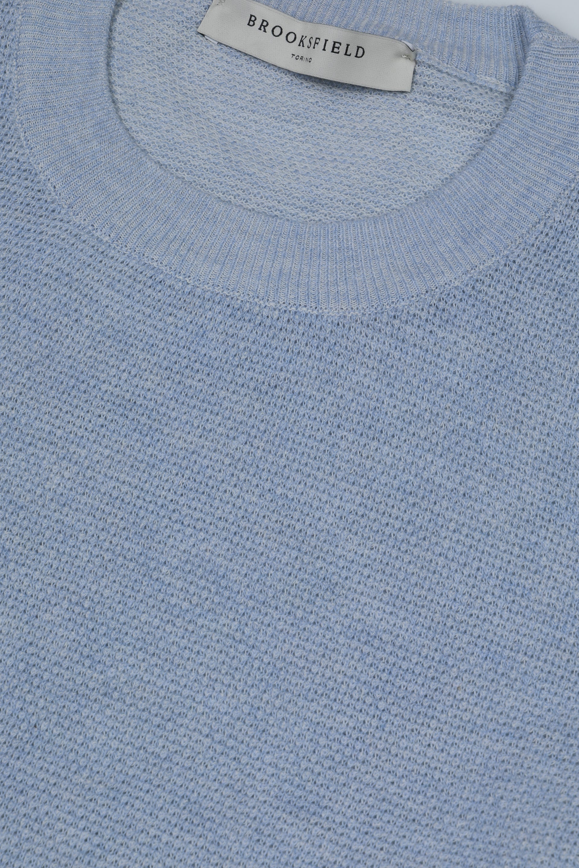 Maglia girocollo in cotone con lavorazione punto grana di riso vanisè. Blu - Sogno mel/Panna