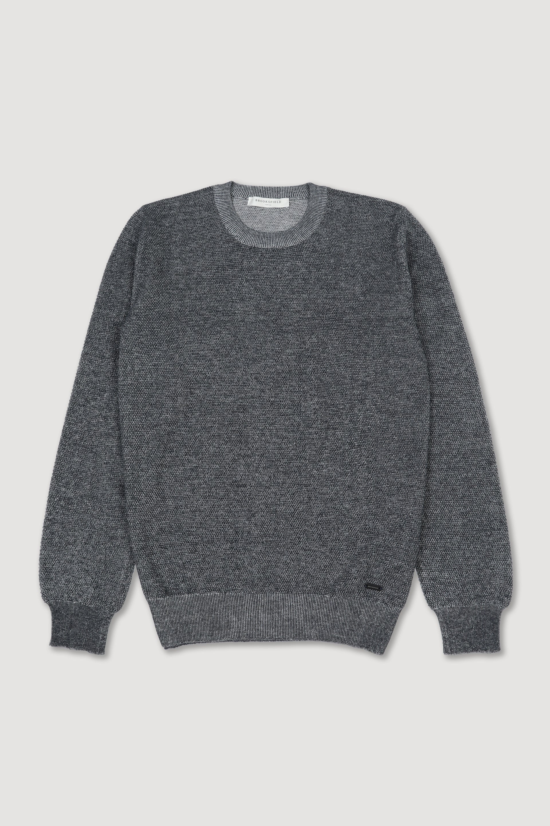 Maglia girocollo in cotone con lavorazione punto grana di riso vanisè. Blu - Blu scuro/Panna