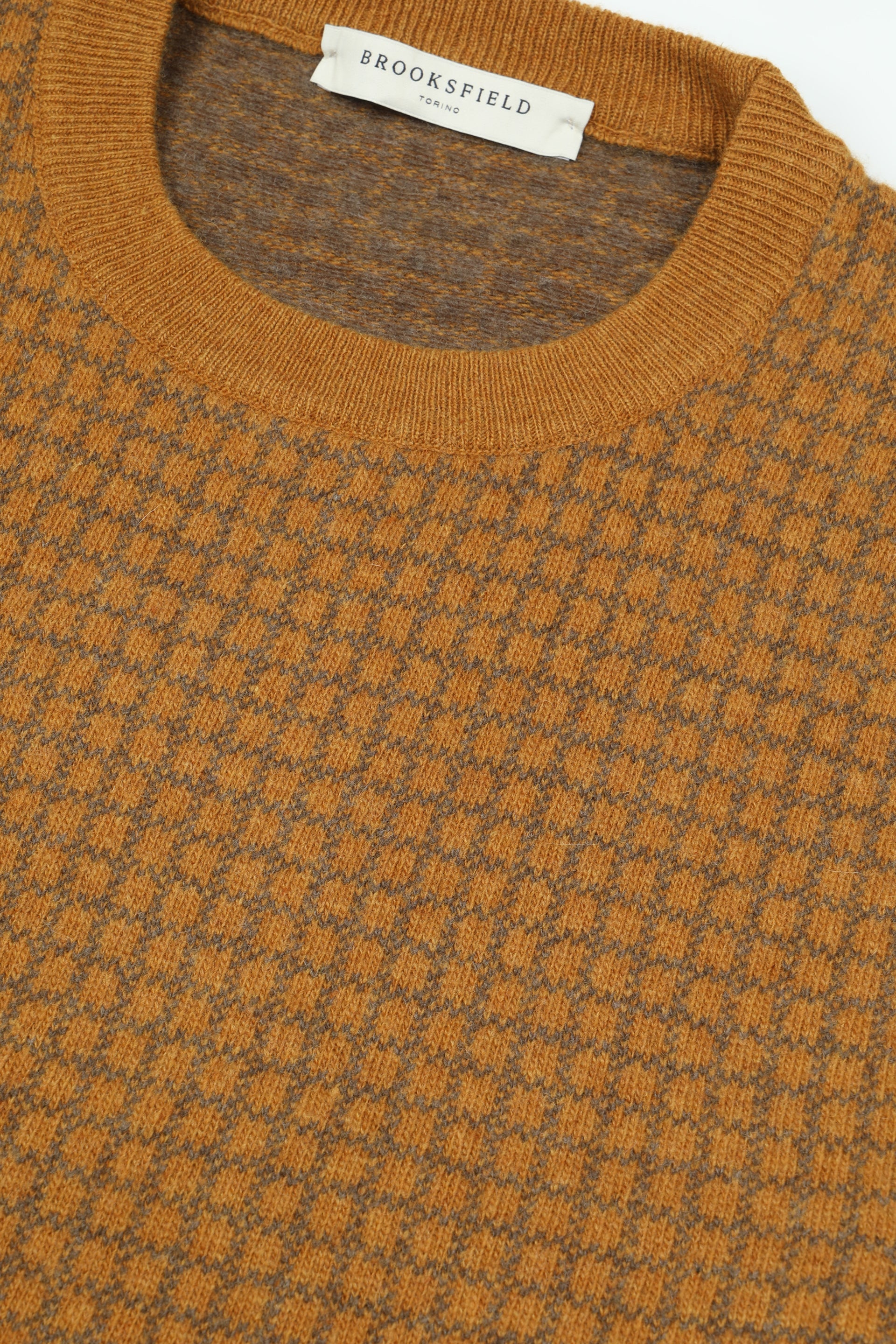 UOMO-GIROCOLLO, JAQUARD PIED DE POULE 2 COLORI ALL OVER, LAMBSWOOL (FIN.12) - Zucca/camoscio