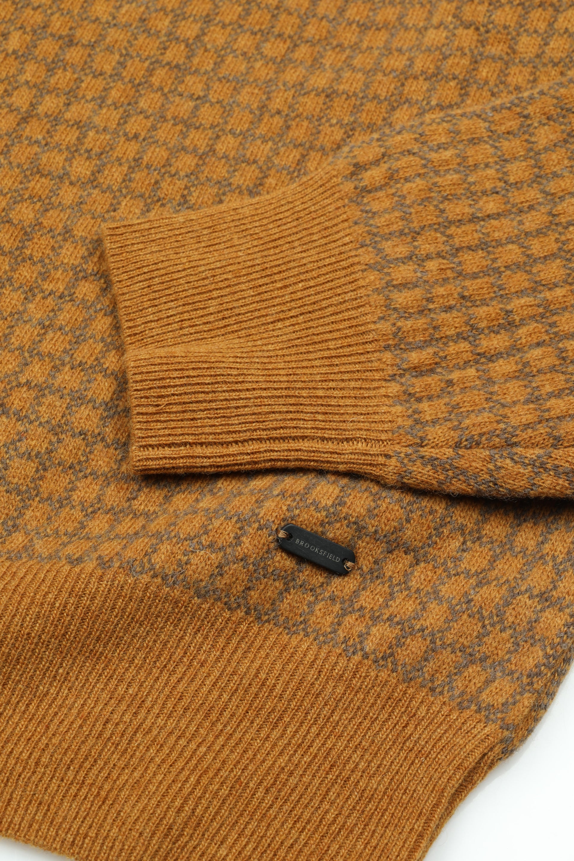 UOMO-GIROCOLLO, JAQUARD PIED DE POULE 2 COLORI ALL OVER, LAMBSWOOL (FIN.12) - Zucca/camoscio