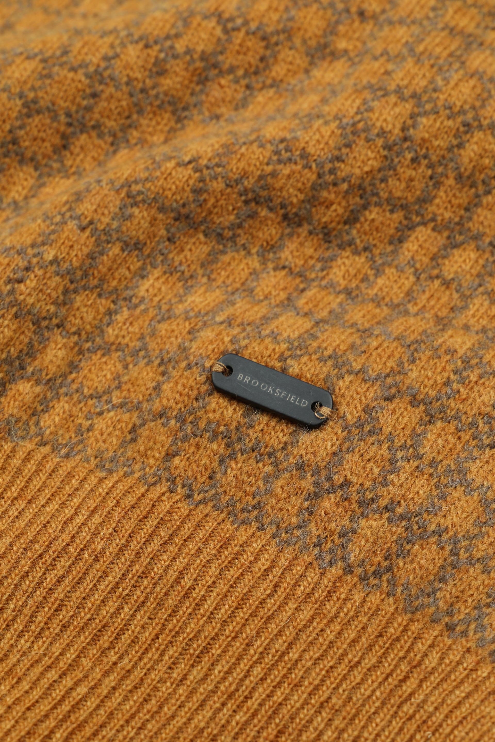 UOMO-GIROCOLLO, JAQUARD PIED DE POULE 2 COLORI ALL OVER, LAMBSWOOL (FIN.12) - Zucca/camoscio