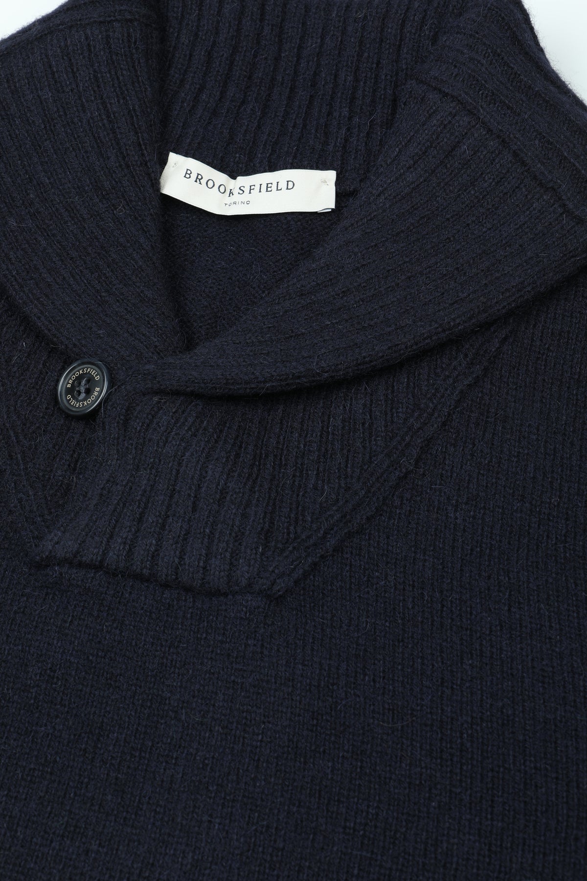 Maglia collo a scialle in misto alpaca. Blu - Navy