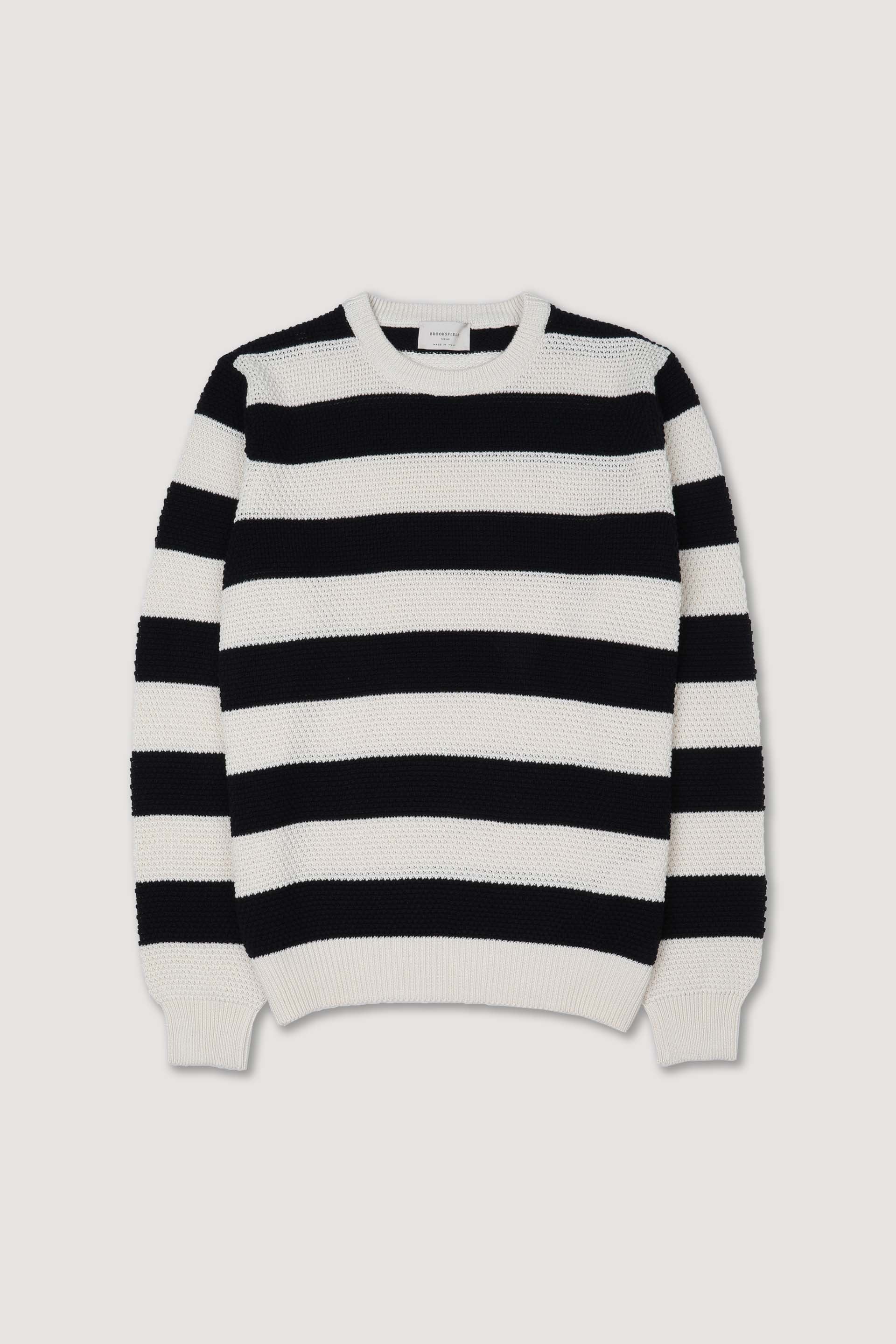 MAGLIA, GIROCOLLO, COTONE RIGA - Panna/navy blue