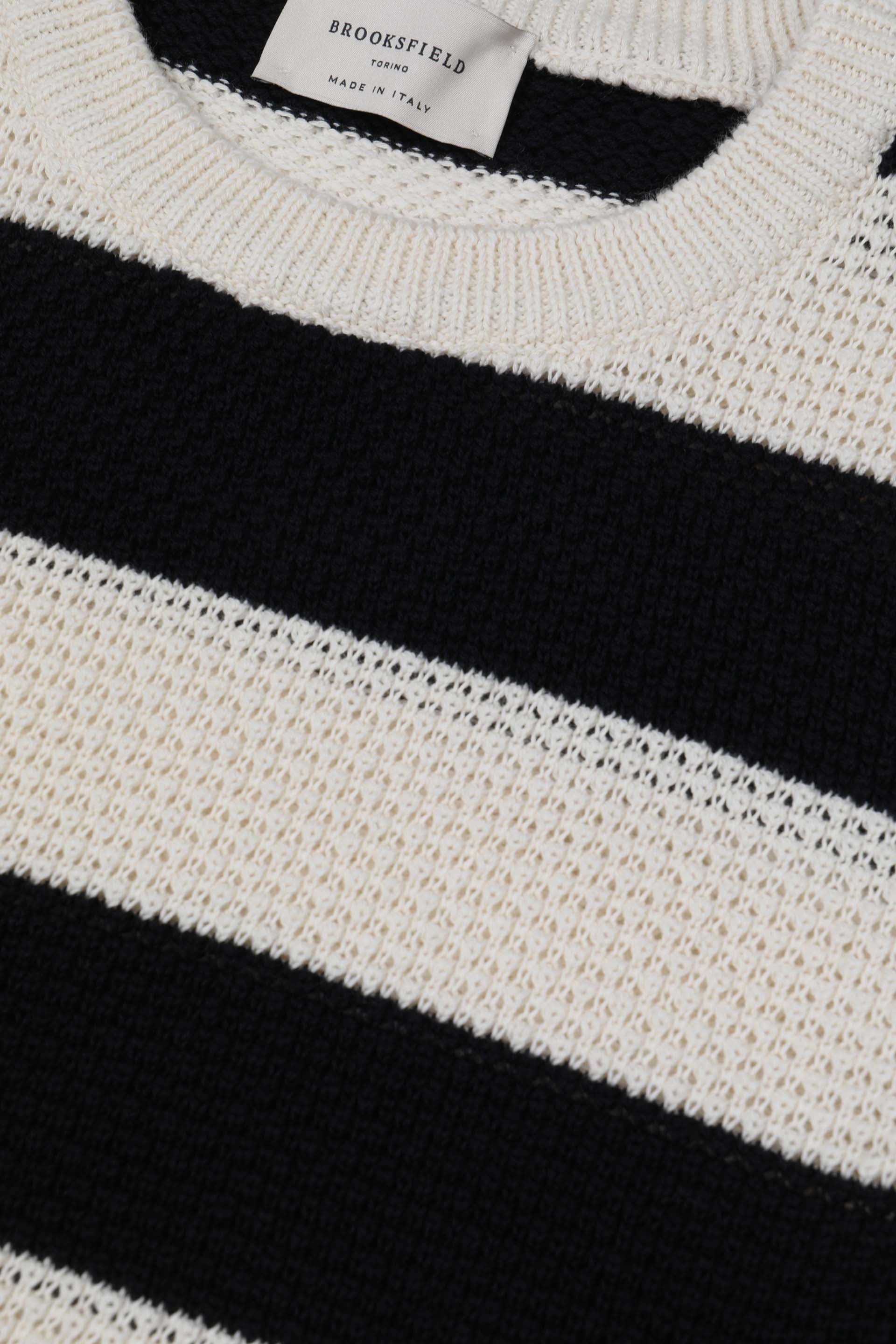 MAGLIA, GIROCOLLO, COTONE RIGA - Panna/navy blue