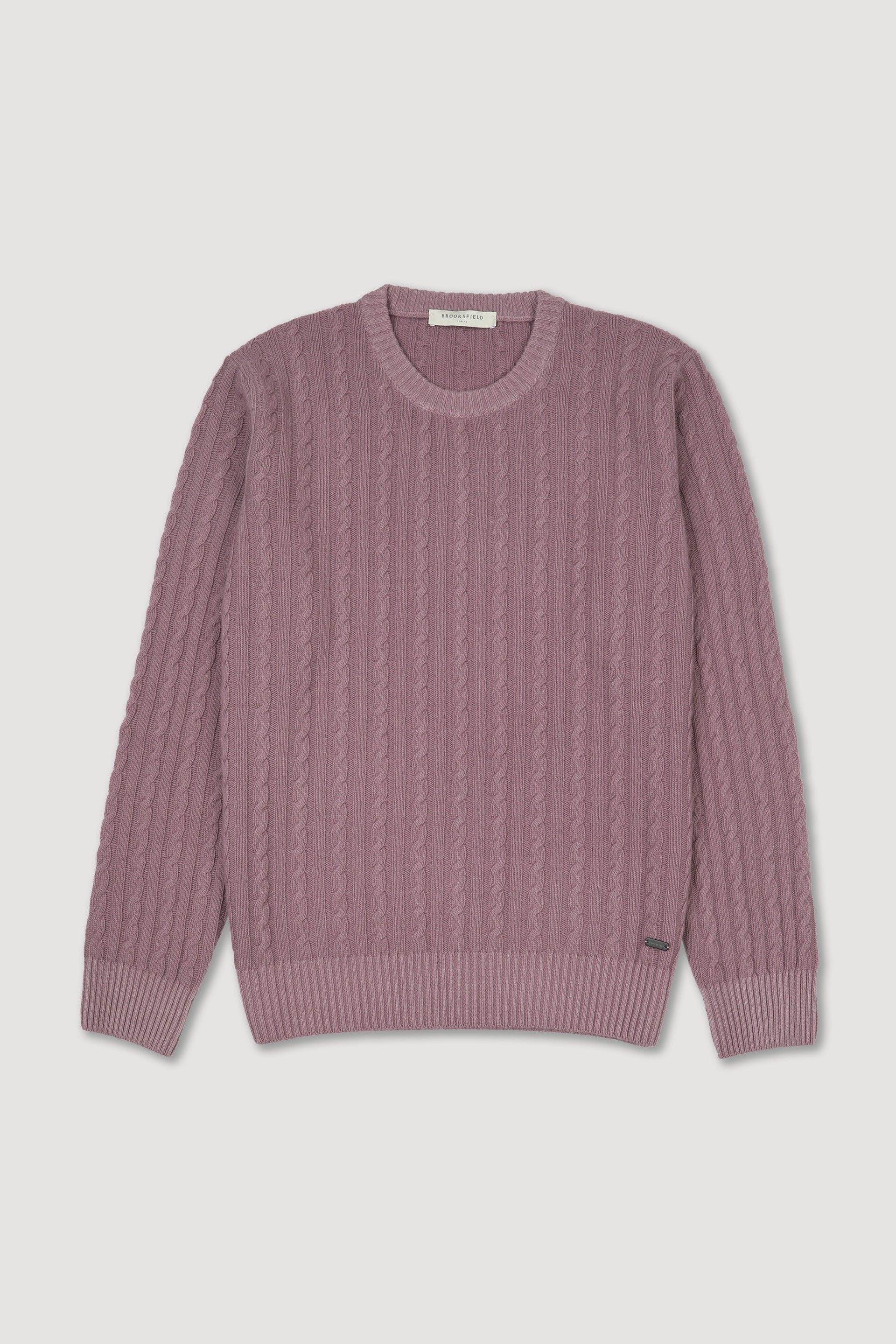 Maglia girocollo a trecce in lana. Rosa - Malva