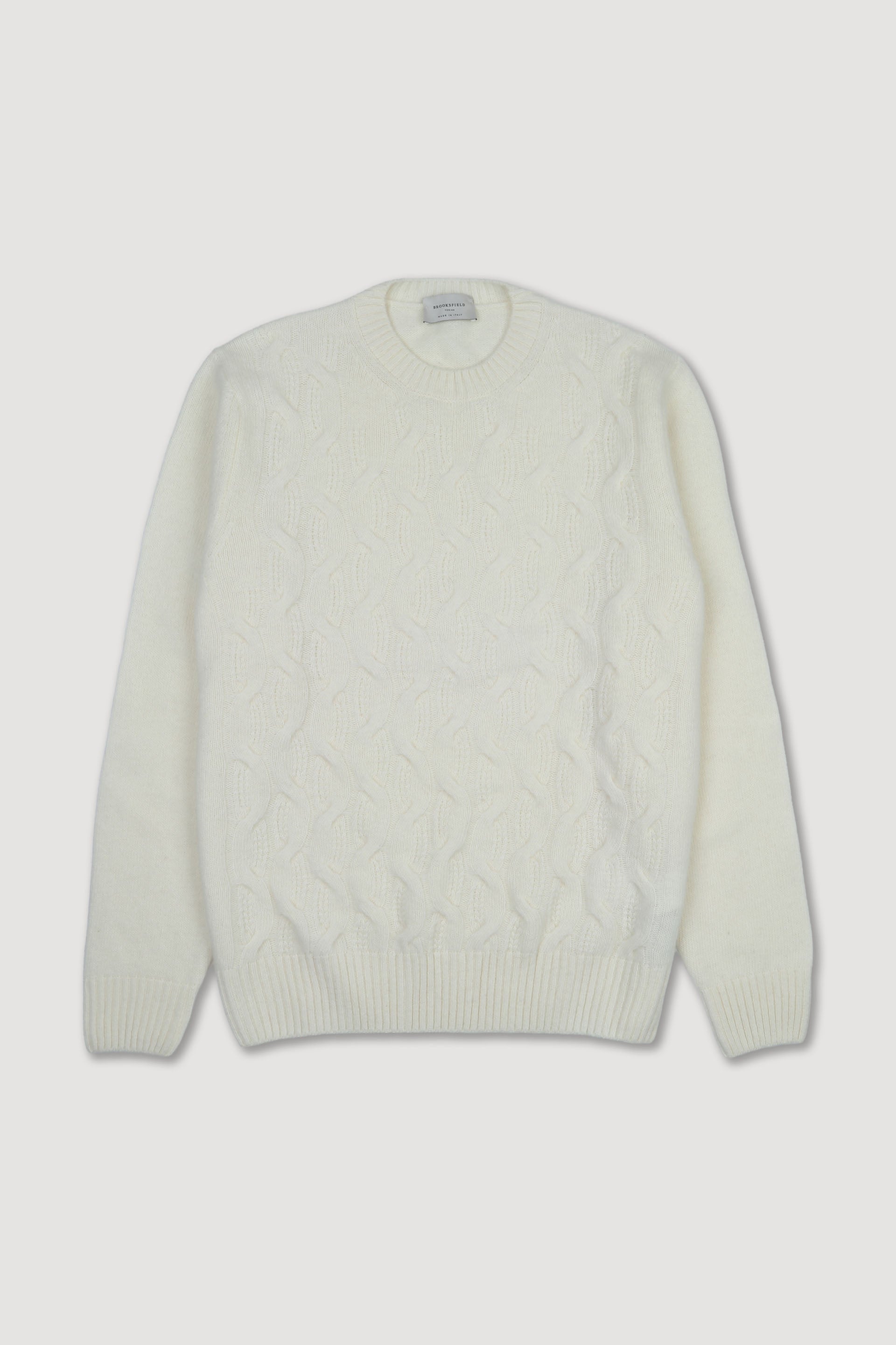 Maglia girocollo in pura lana vergine con corpo davanti a trecce - Latte