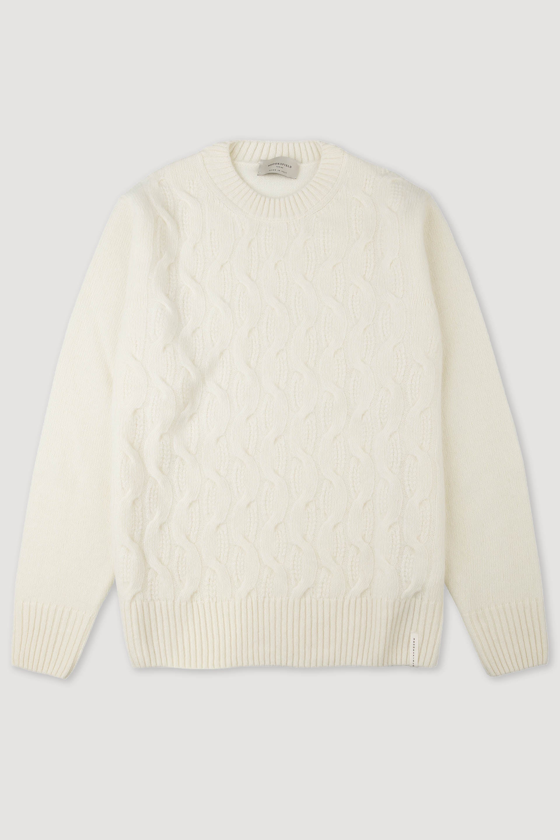 Maglia girocollo in pura lana vergine con corpo davanti a trecce - Latte