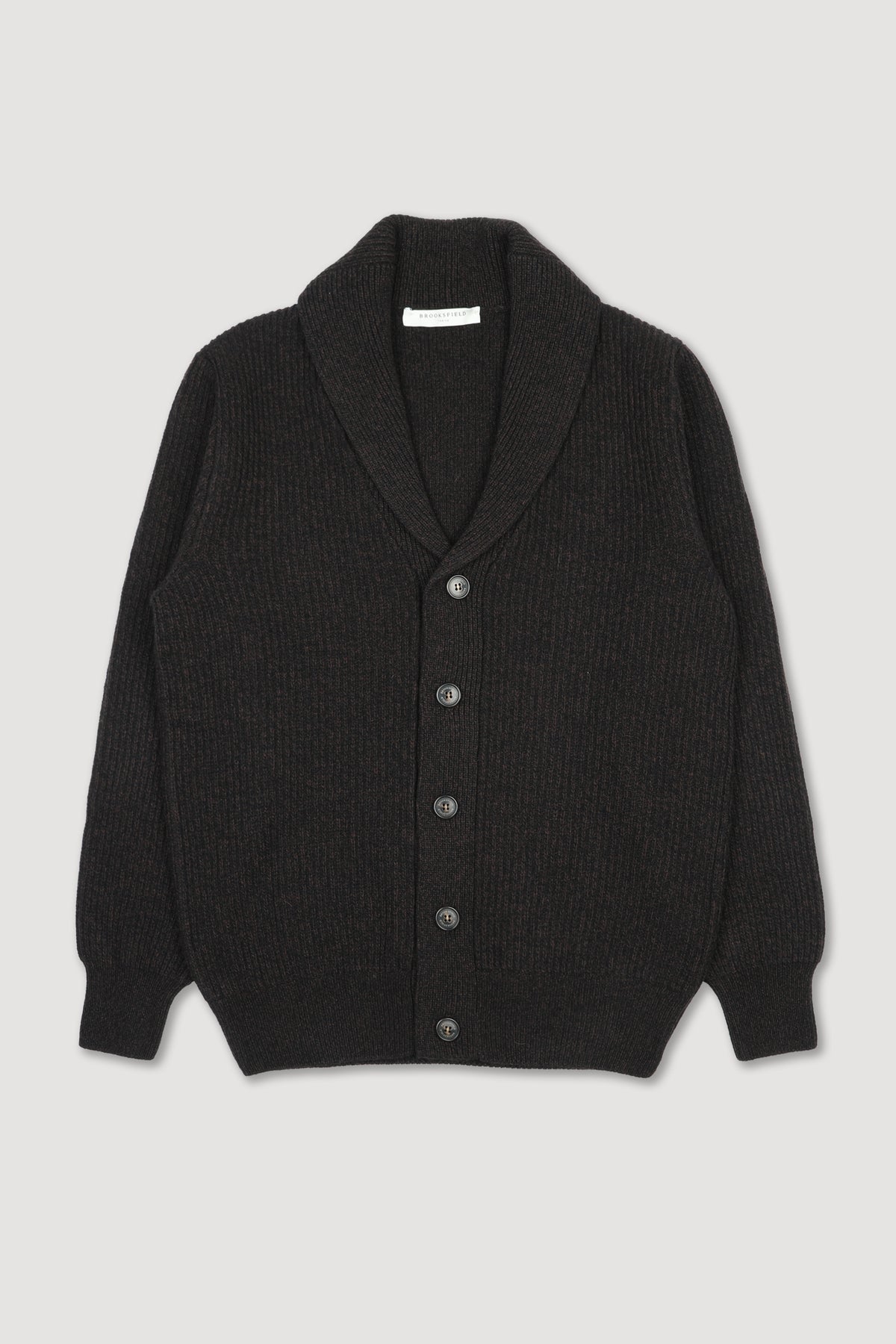 Cardigan collo scialle in pura lana vergine. Marrone - Moro