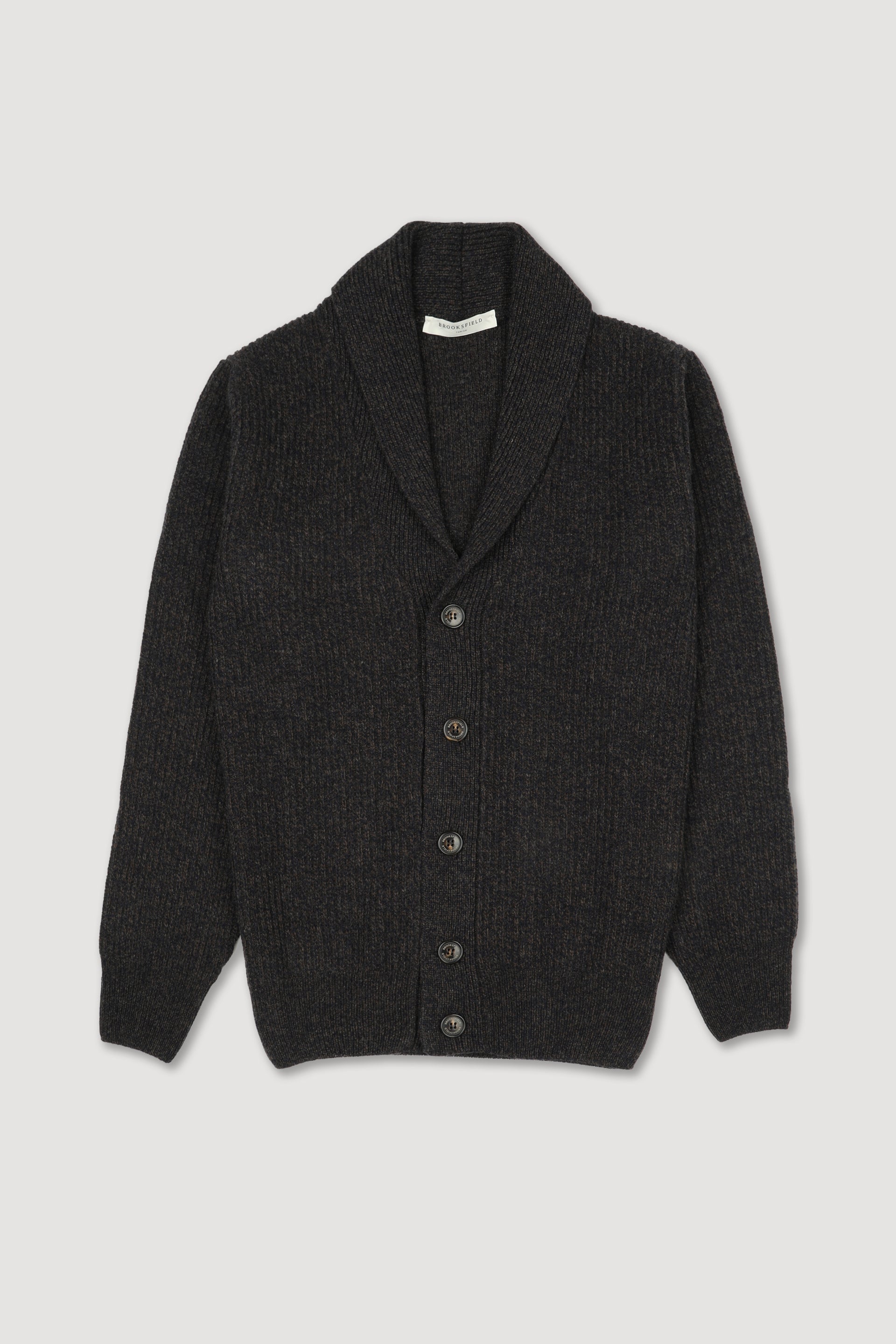 UOMO-CARDIGAN COLLO SCIALLE CON BOTTONI, COSTA TRATTENUTA, LAMBSWOOL (FIN.7) - Marrone
