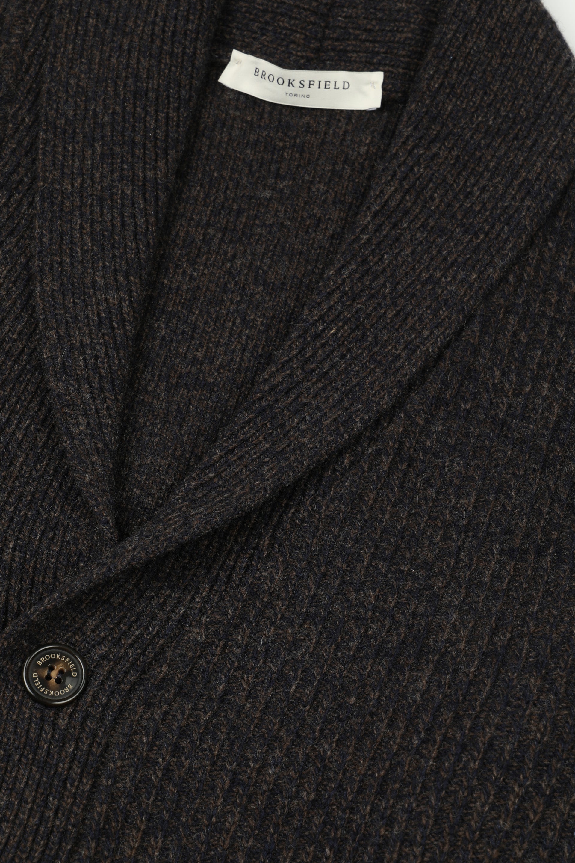 UOMO-CARDIGAN COLLO SCIALLE CON BOTTONI, COSTA TRATTENUTA, LAMBSWOOL (FIN.7) - Marrone