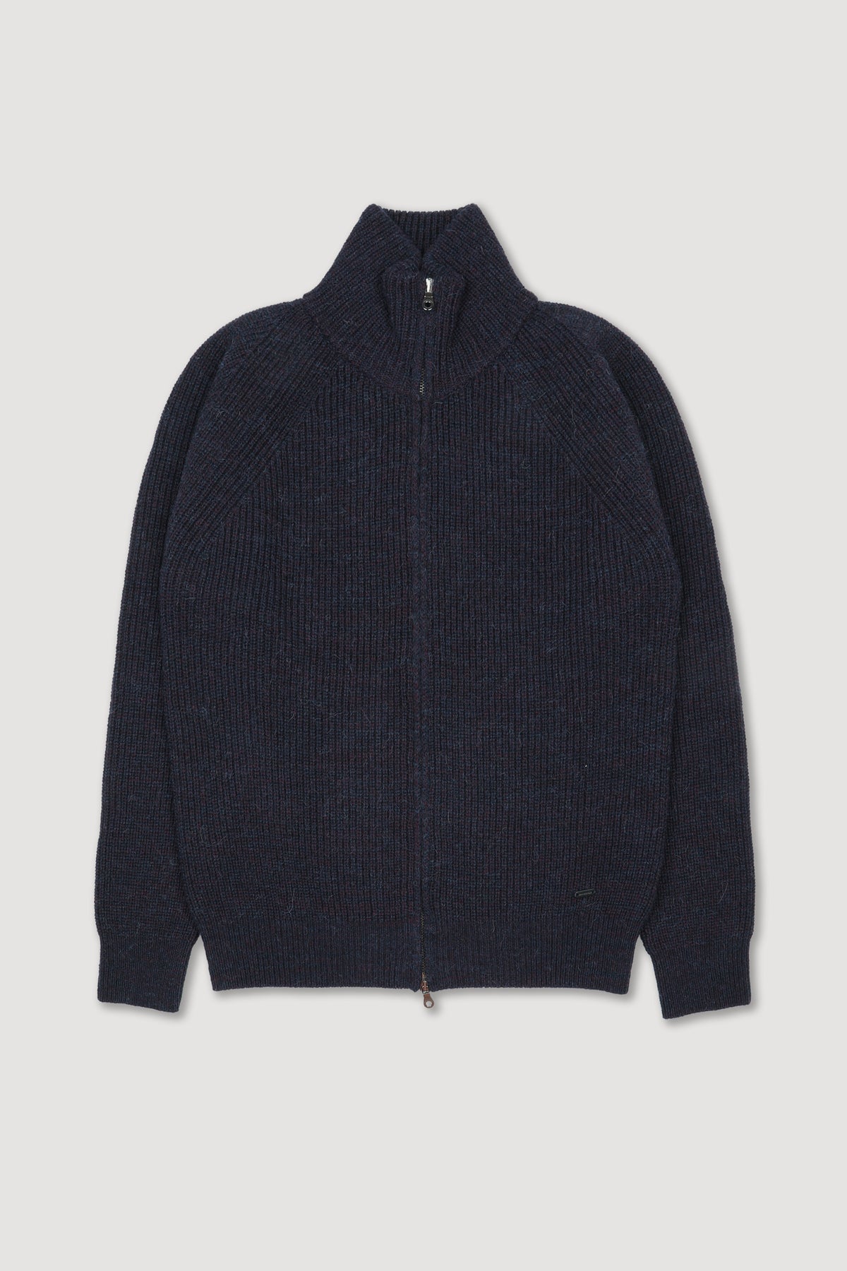 Giubbotto con zip realizzato in maglia inglese con filato di lana misto alpaca. Blu - Plum/Night blue