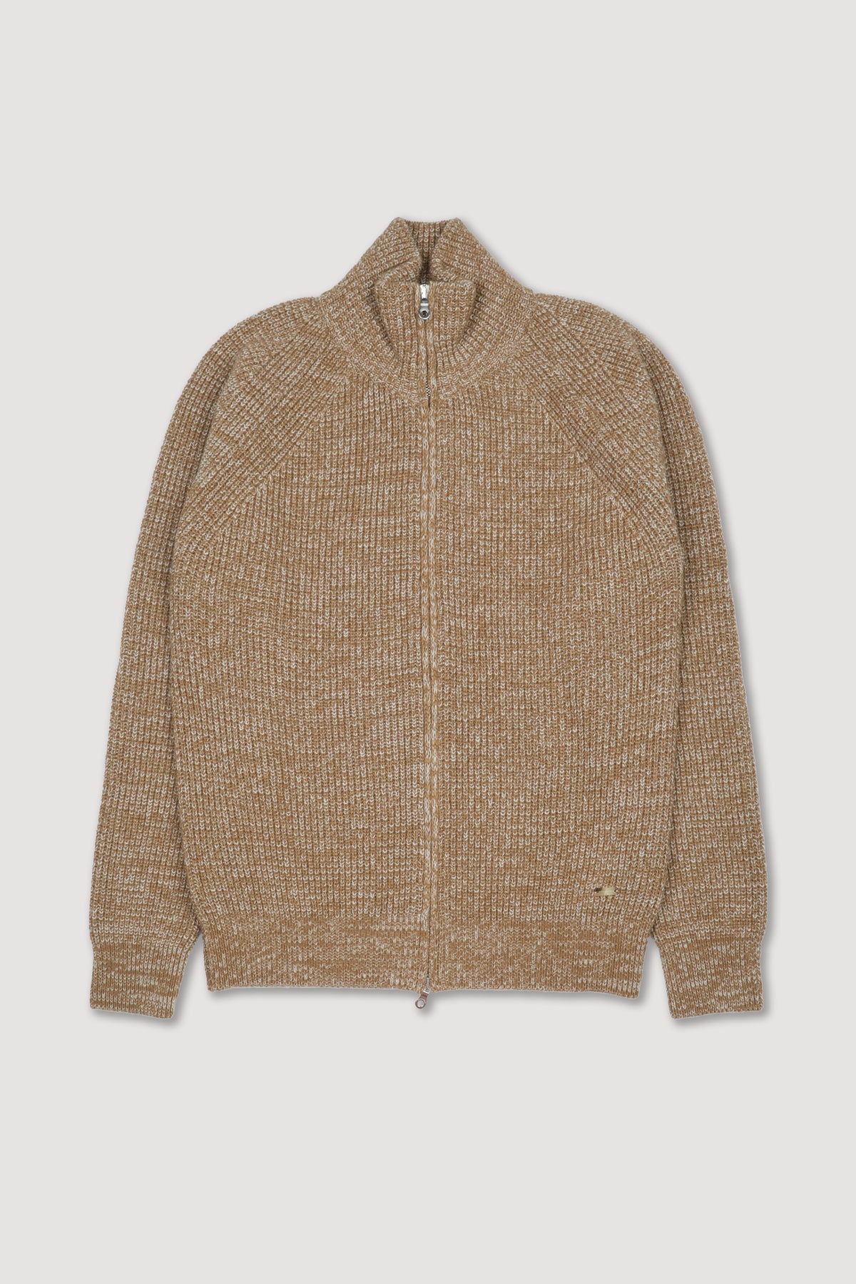 Giubbotto con zip realizzato in maglia inglese con filato di lana misto alpaca. Blu - Latte/Canyon