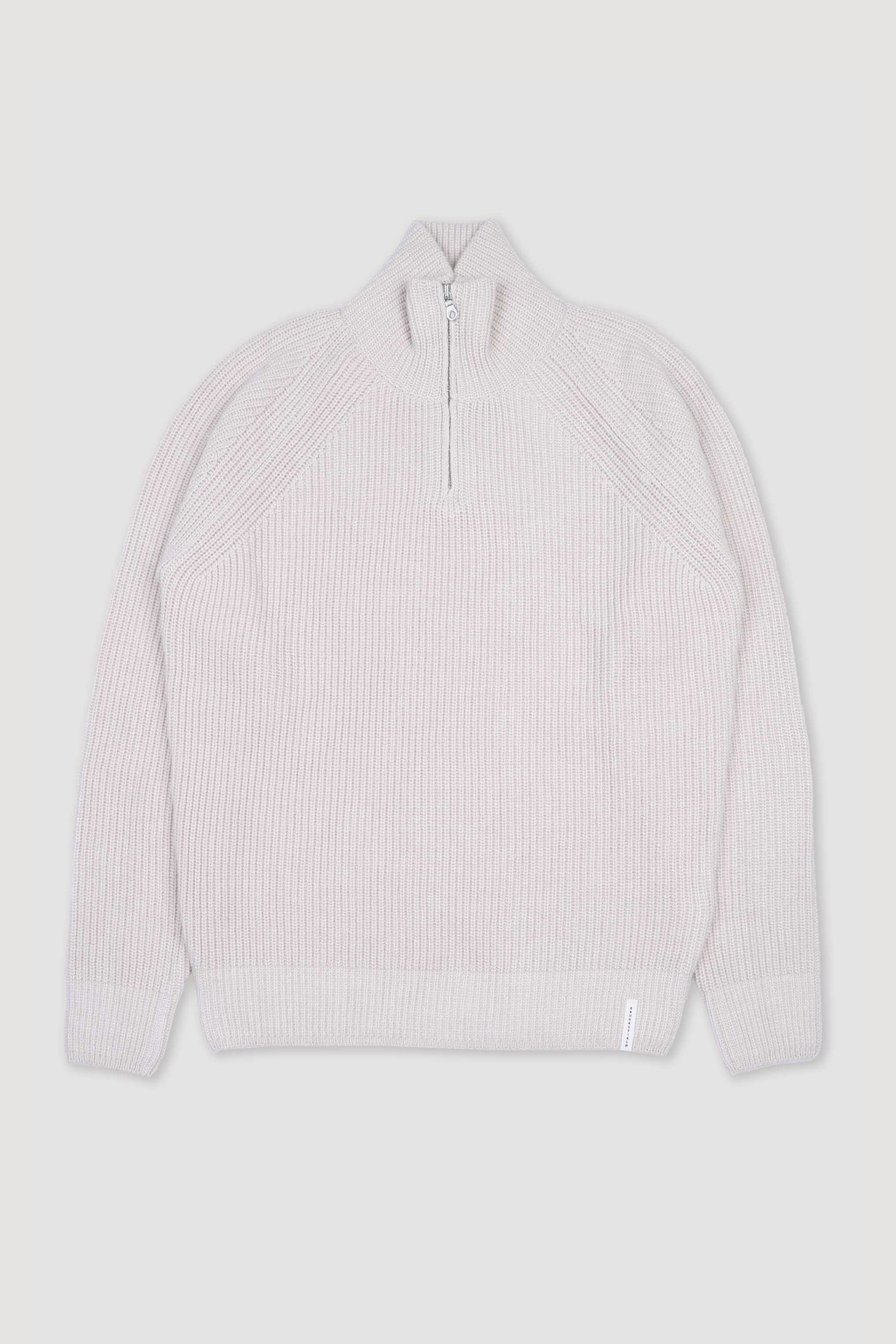 Maglia collo alto mezza zip realizzata in maglia inglese in misto lana-cashmere. Bianco - Bianco lana