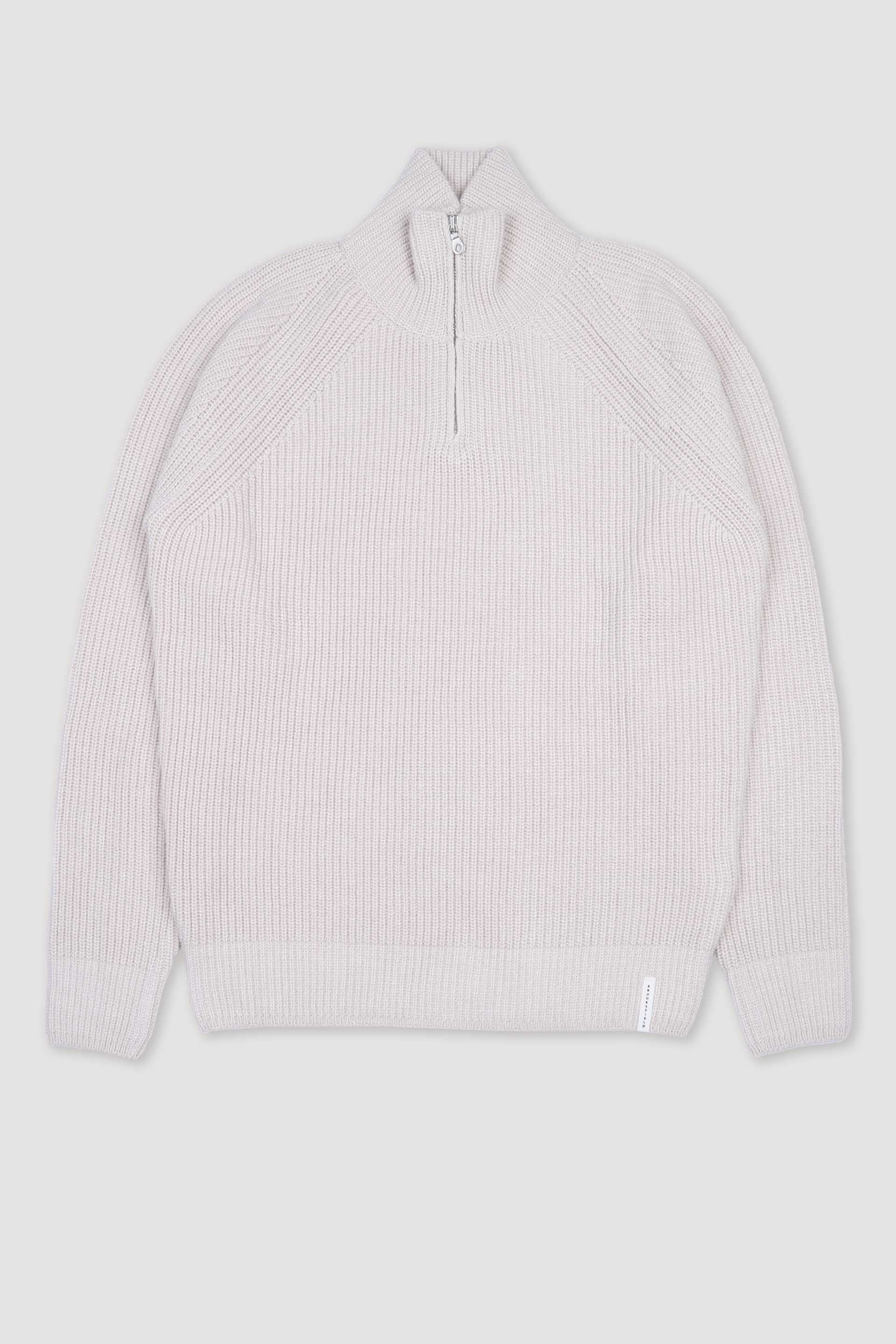 Maglia collo alto mezza zip realizzata in maglia inglese in misto lana-cashmere. Bianco - Bianco lana