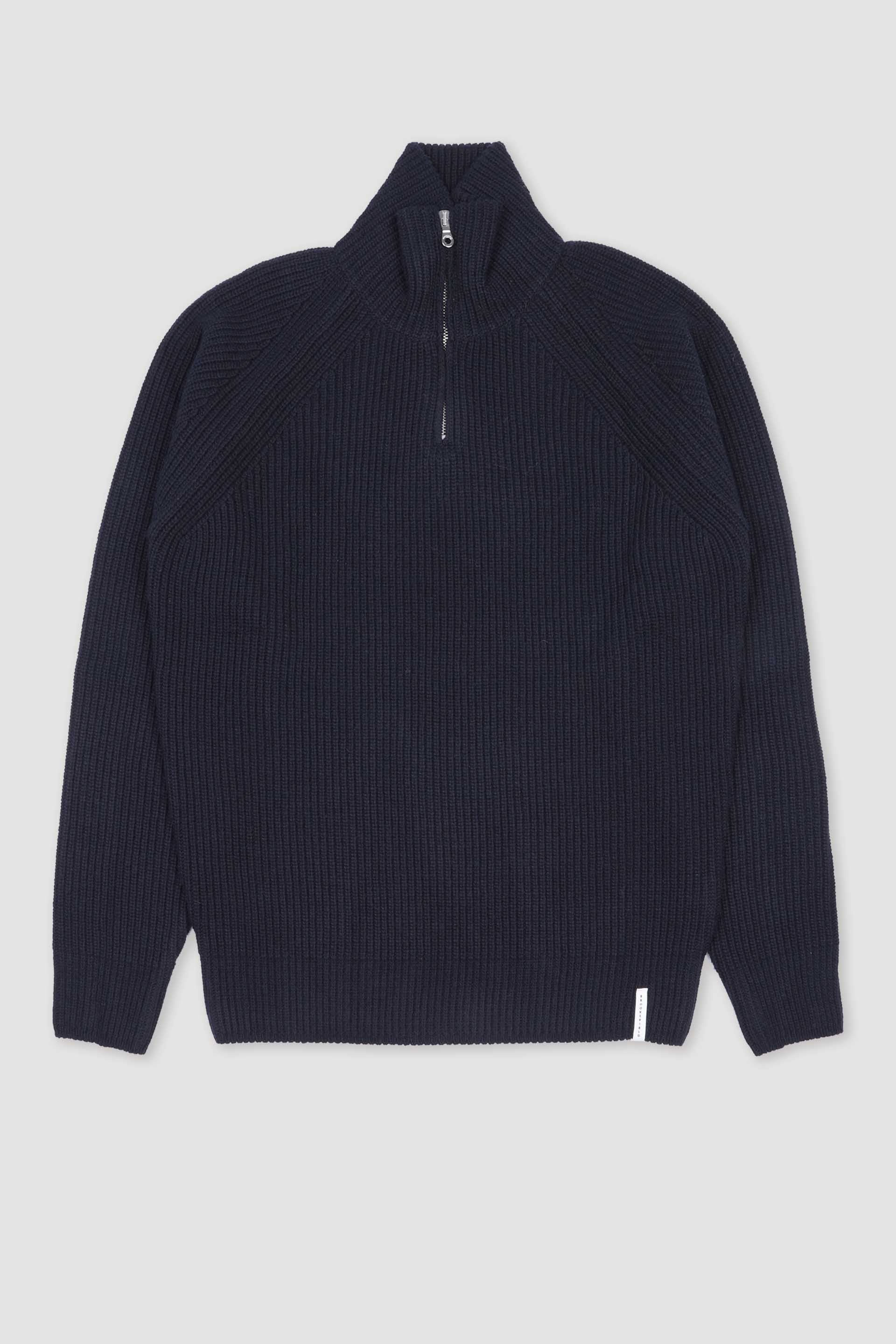 Maglia collo alto mezza zip realizzata in maglia inglese in misto lana-cashmere. Blu - Navy