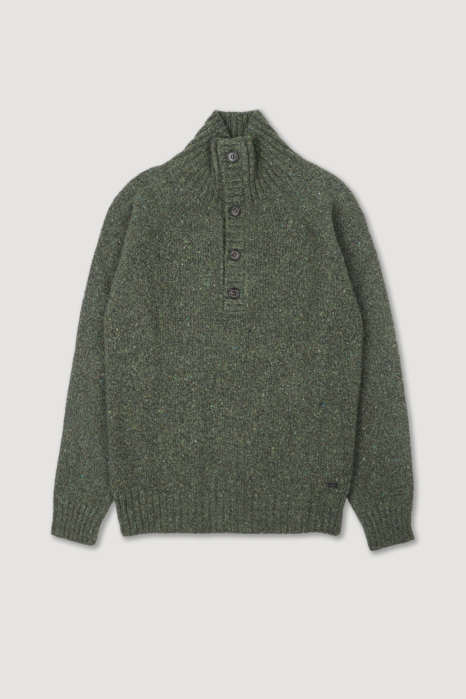 UOMO-COLLO ARMY RASATO CON BOTTONI, MANICA RAGLAN, MISTO LAMBSWOOL (FIN.5) - Bosco