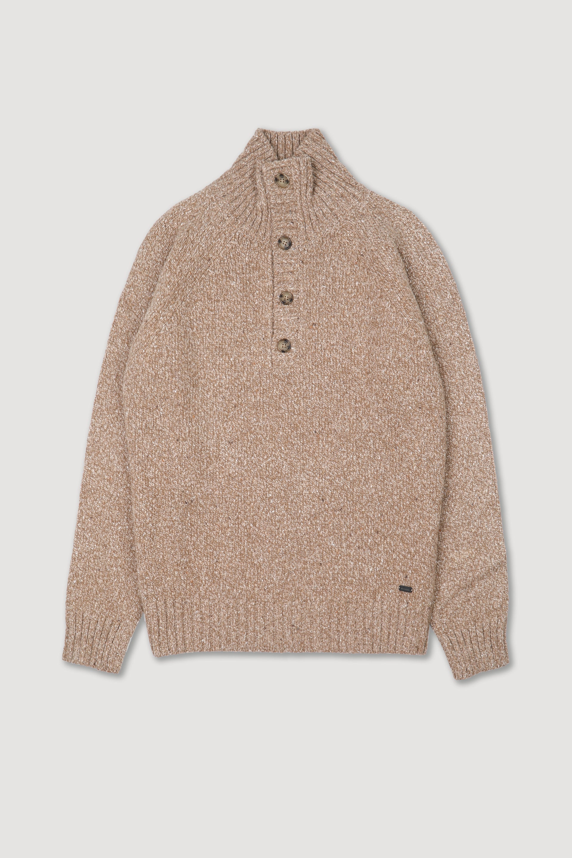 UOMO-COLLO ARMY RASATO CON BOTTONI, MANICA RAGLAN, MISTO LAMBSWOOL (FIN.5) - Camel