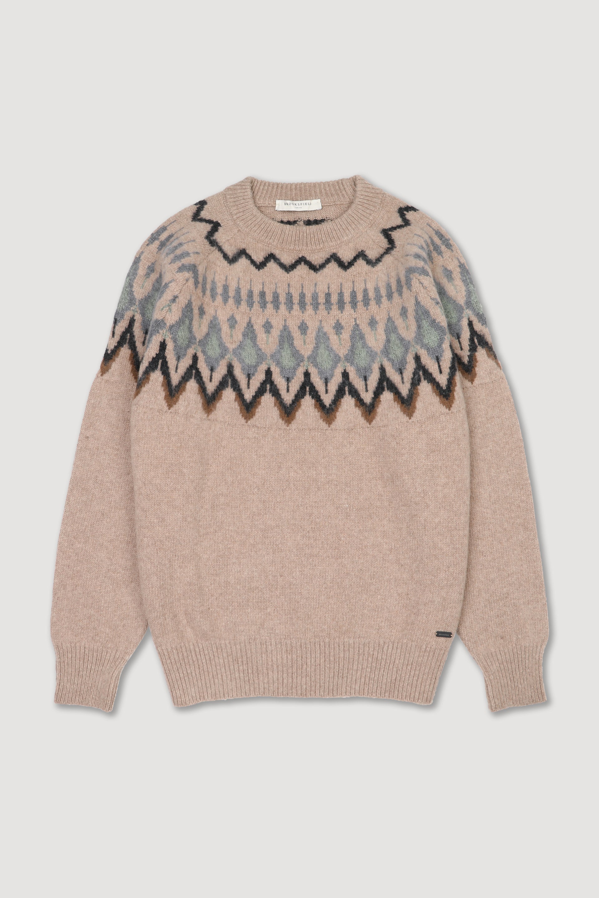 Maglia girocollo con jacquard ispirazione fairisle in misto lana. Beige - Avena