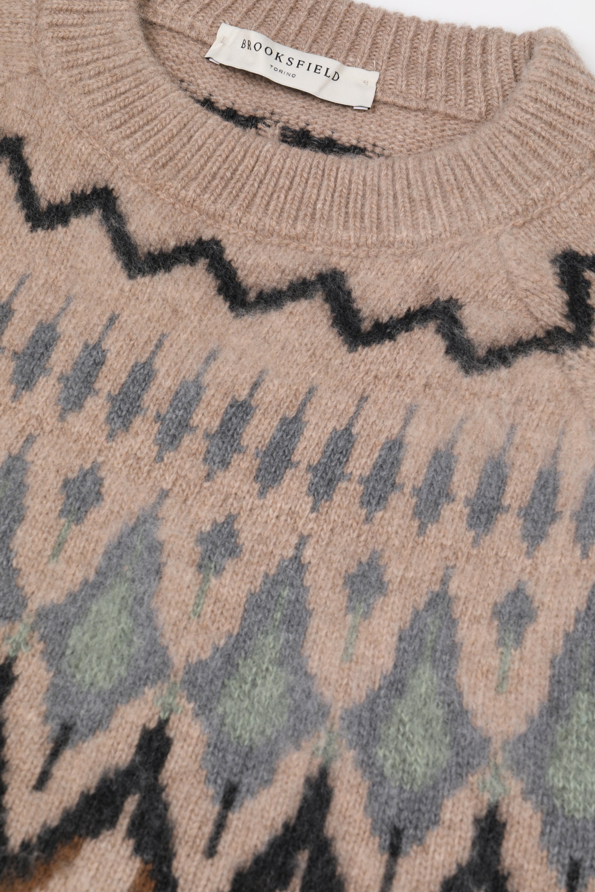 Maglia girocollo con jacquard ispirazione fairisle in misto lana. Beige - Avena