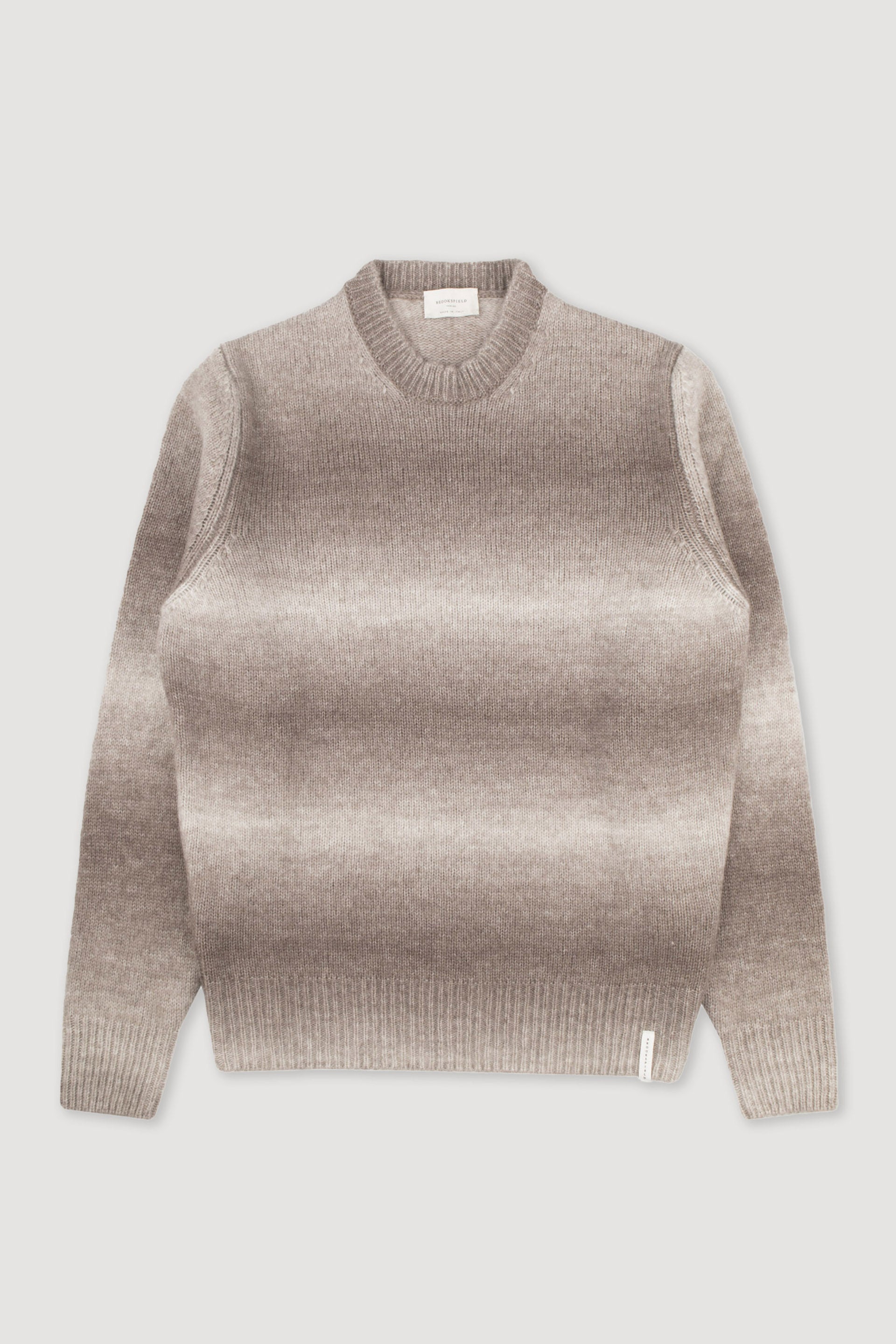 Maglia girocollo in misto lana con fantasia degradè. Beige - Acciaio