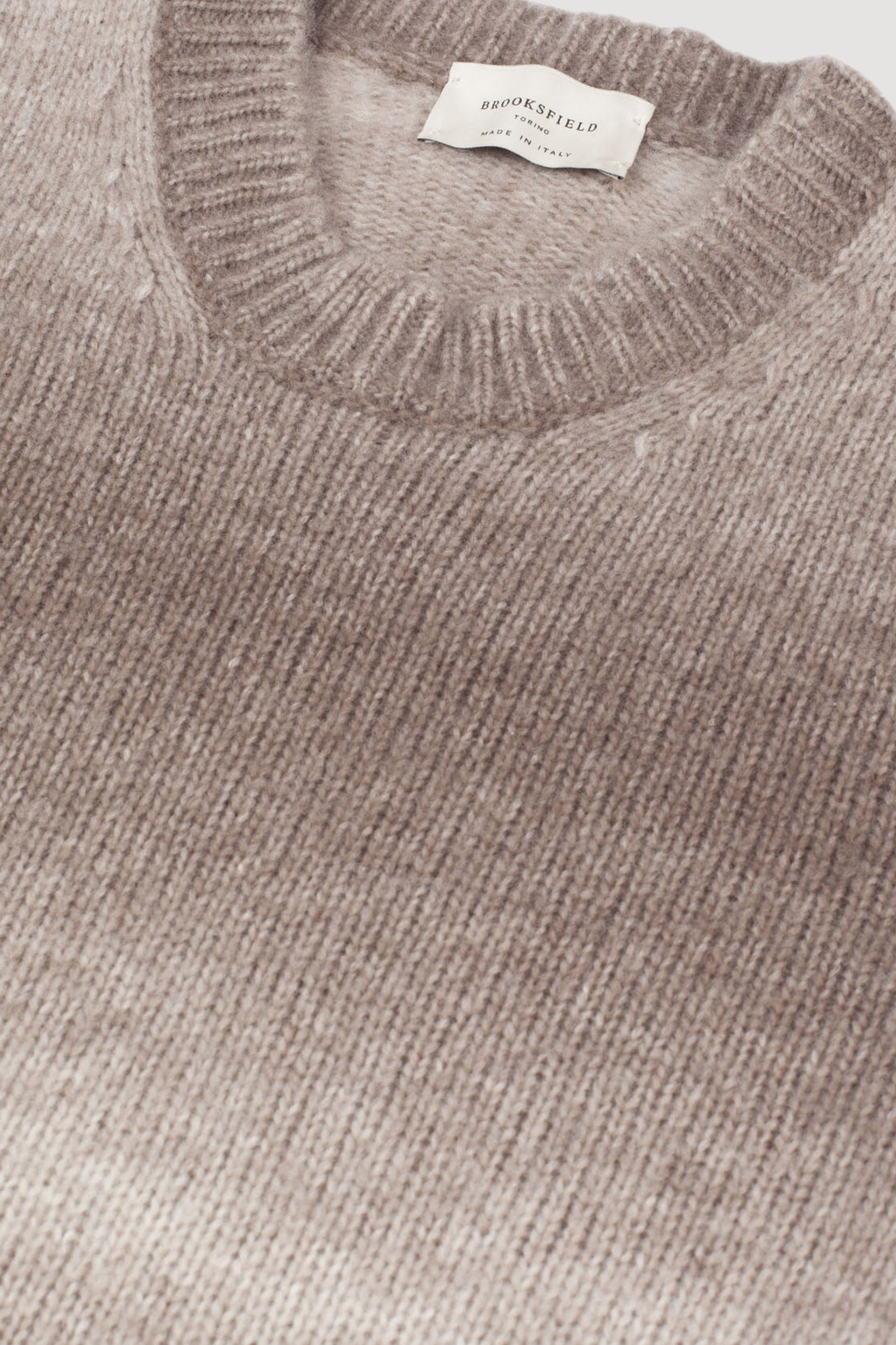 Maglia girocollo in misto lana con fantasia degradè. Beige - Acciaio