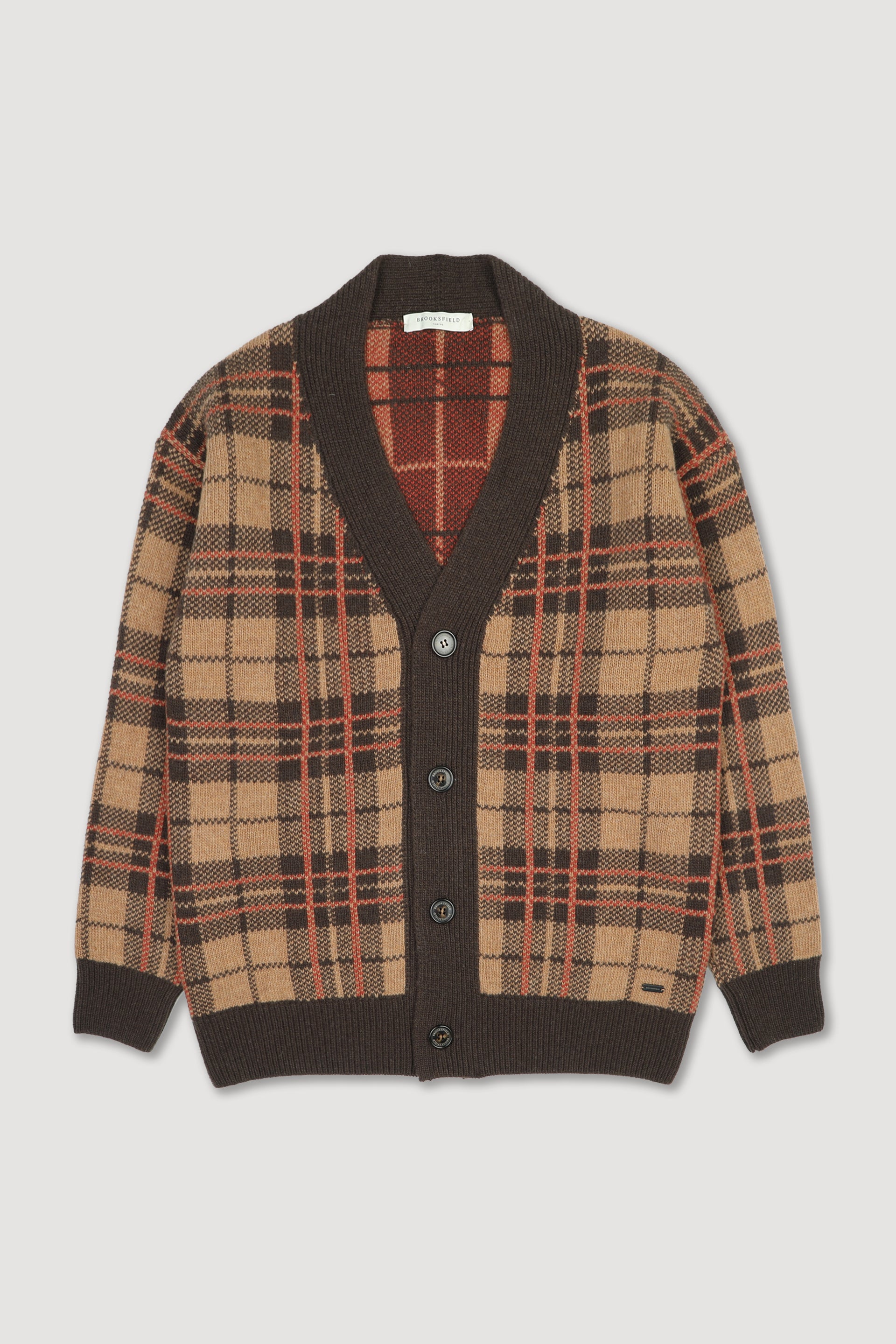 UOMO-CARDIGAN CON BOTTONI, JAQUARD MAXI CHECK , MISTO LAMBSWOOL (FIN.5) - Torba/tan/nevada