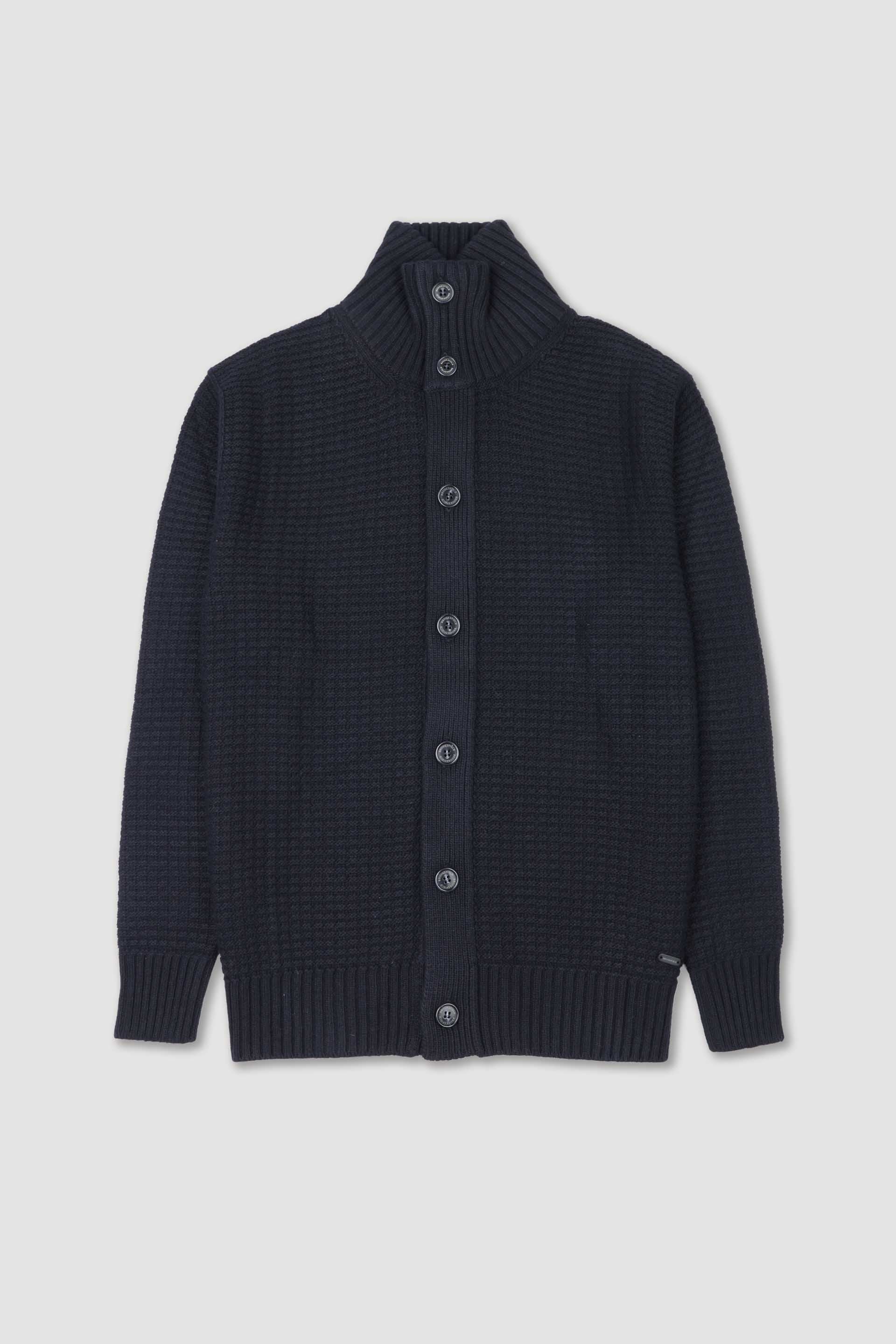 UOMO-GIACCA COLLO ARMY, CON BOTTONI, PUNTO WAFFLE, MISTO LANA/CASHMERE (FIN.5) - Navy