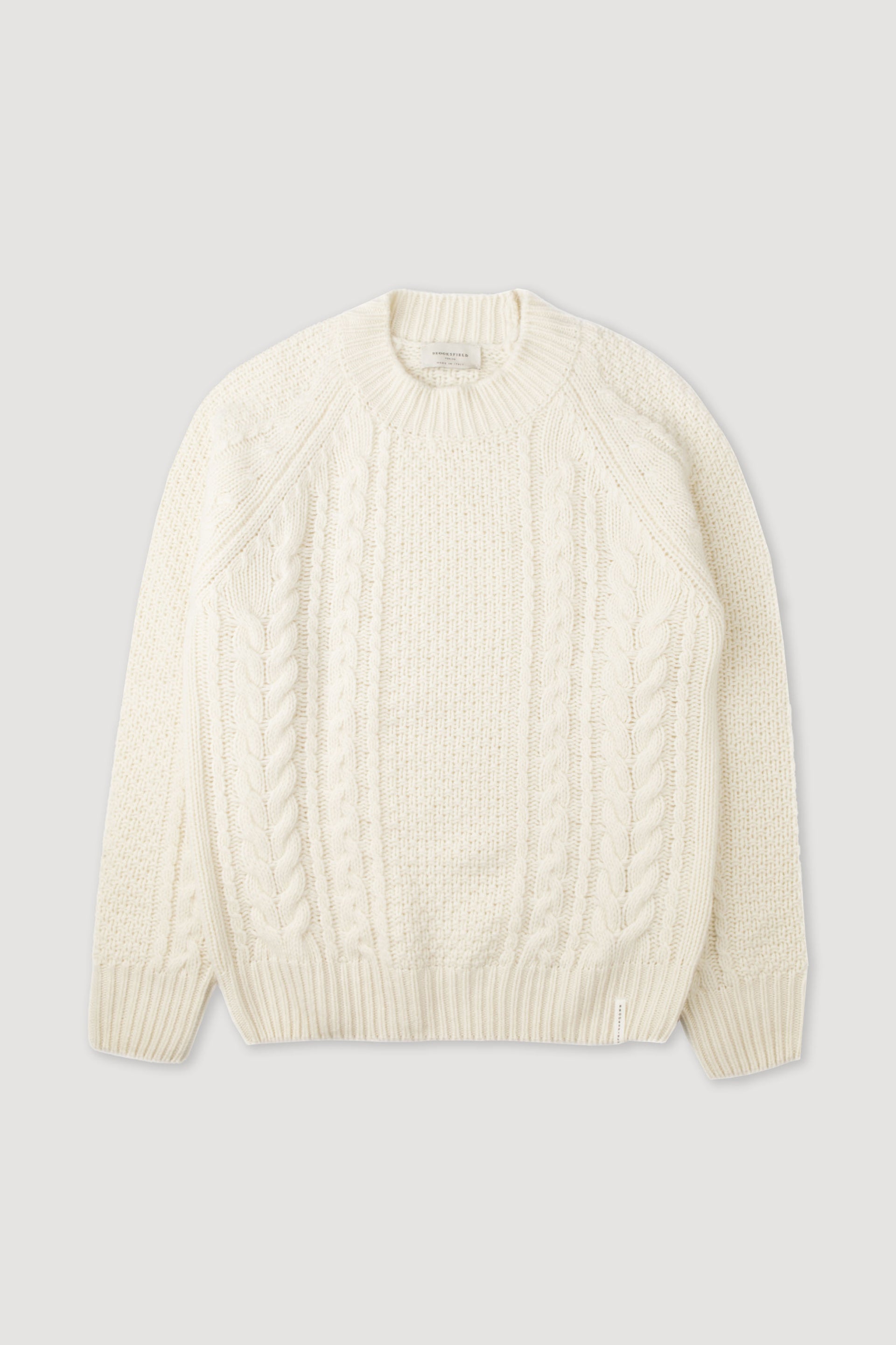 Maglia girocollo con motivo aran in pura lana vergine. Latte - Milk