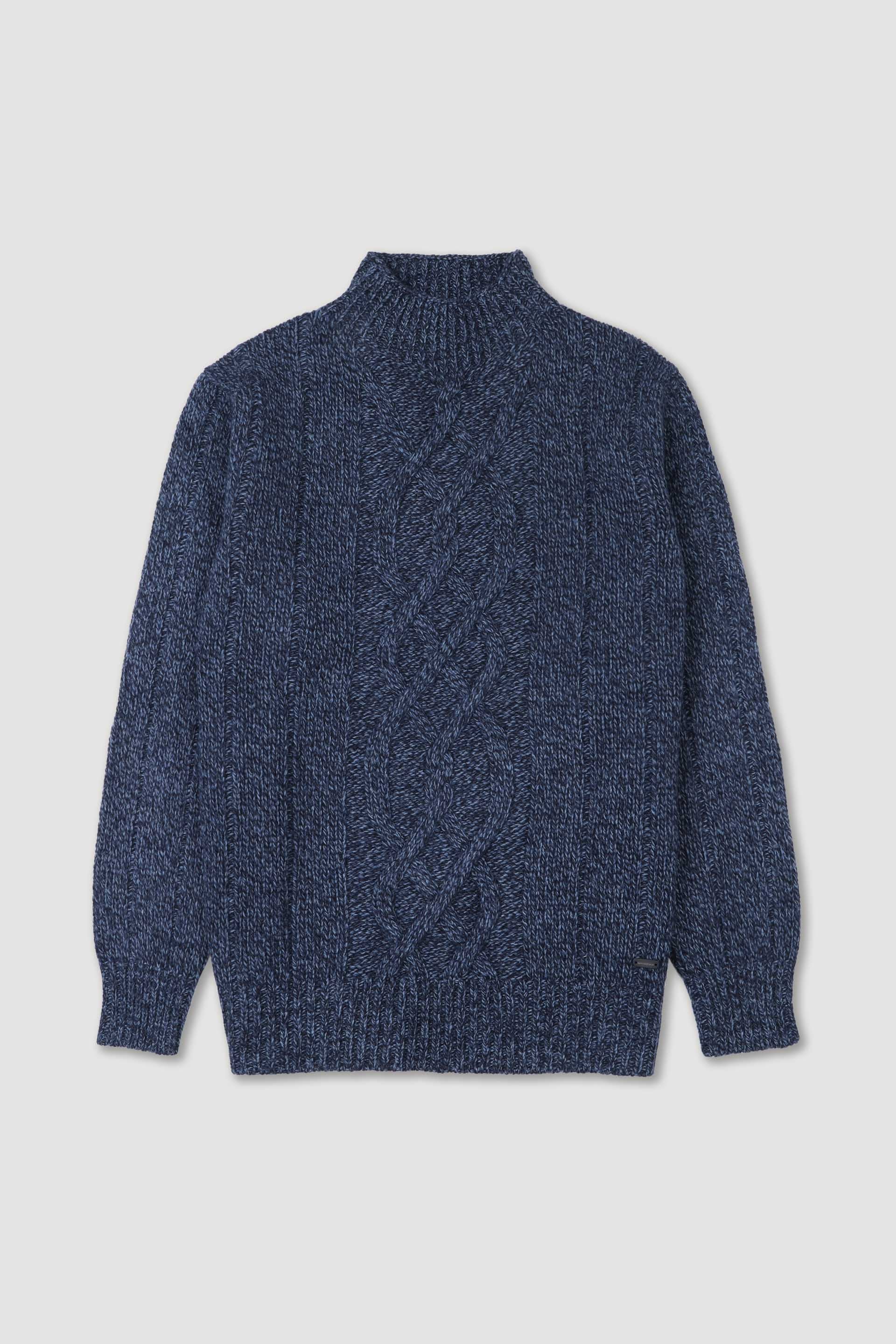 UOMO-COLLO CRATERE, LOSANGA PIAZZATA SU DAVANTI, MANICHE E SCHIENA A COSTE, MISTO LAMBSWOOL (FIN.3) - Blu