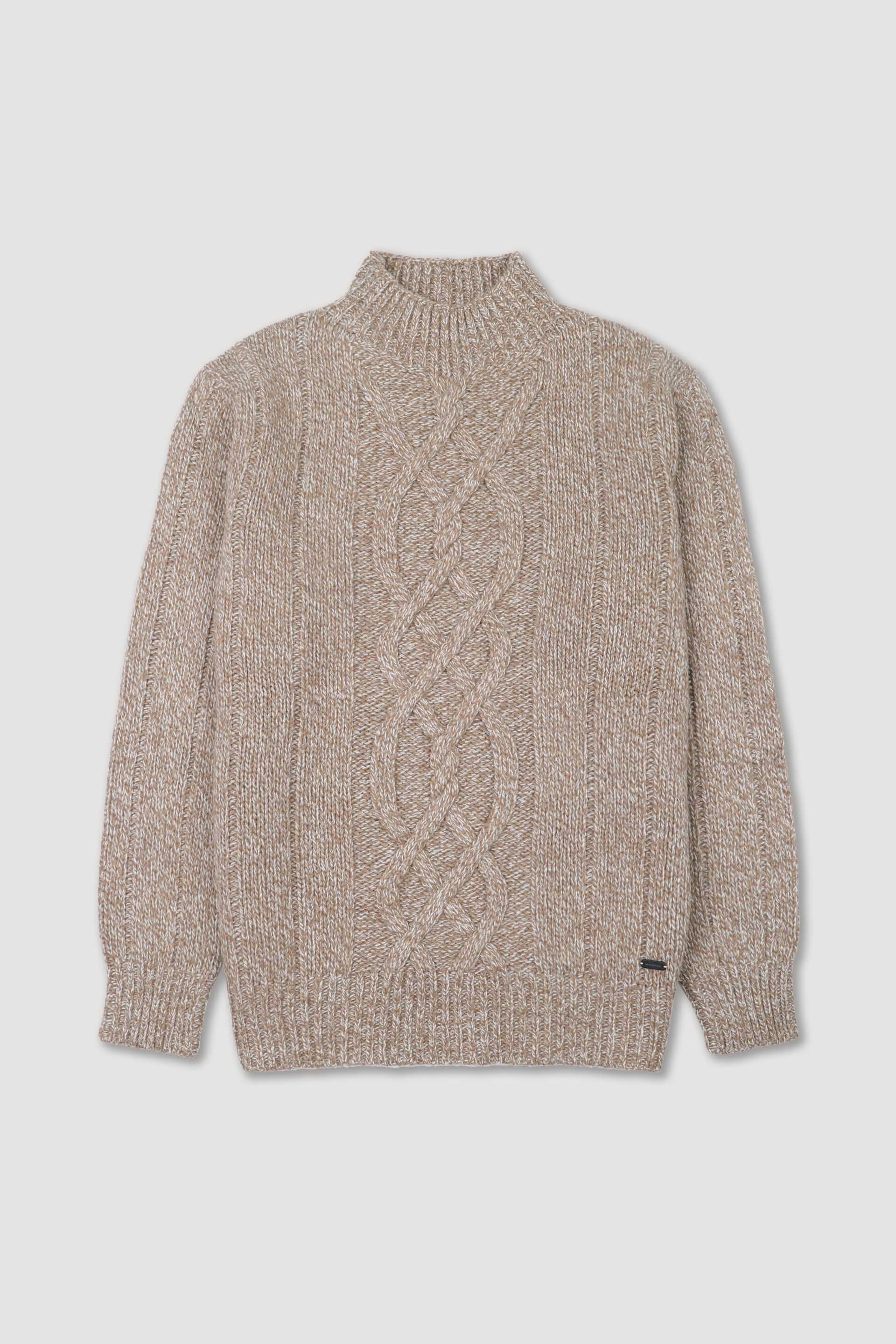 UOMO-COLLO CRATERE, LOSANGA PIAZZATA SU DAVANTI, MANICHE E SCHIENA A COSTE, MISTO LAMBSWOOL (FIN.3) - Beige