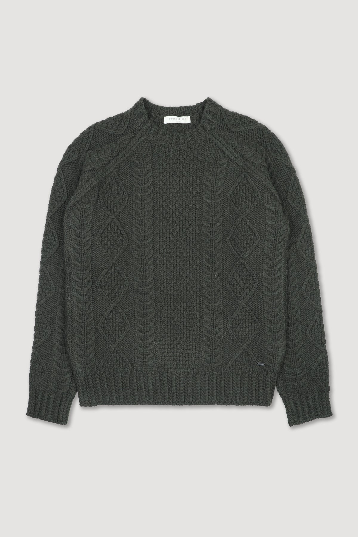 Maglia girocollo in misto lana con motivo a treccia Aran. Verde - Loden