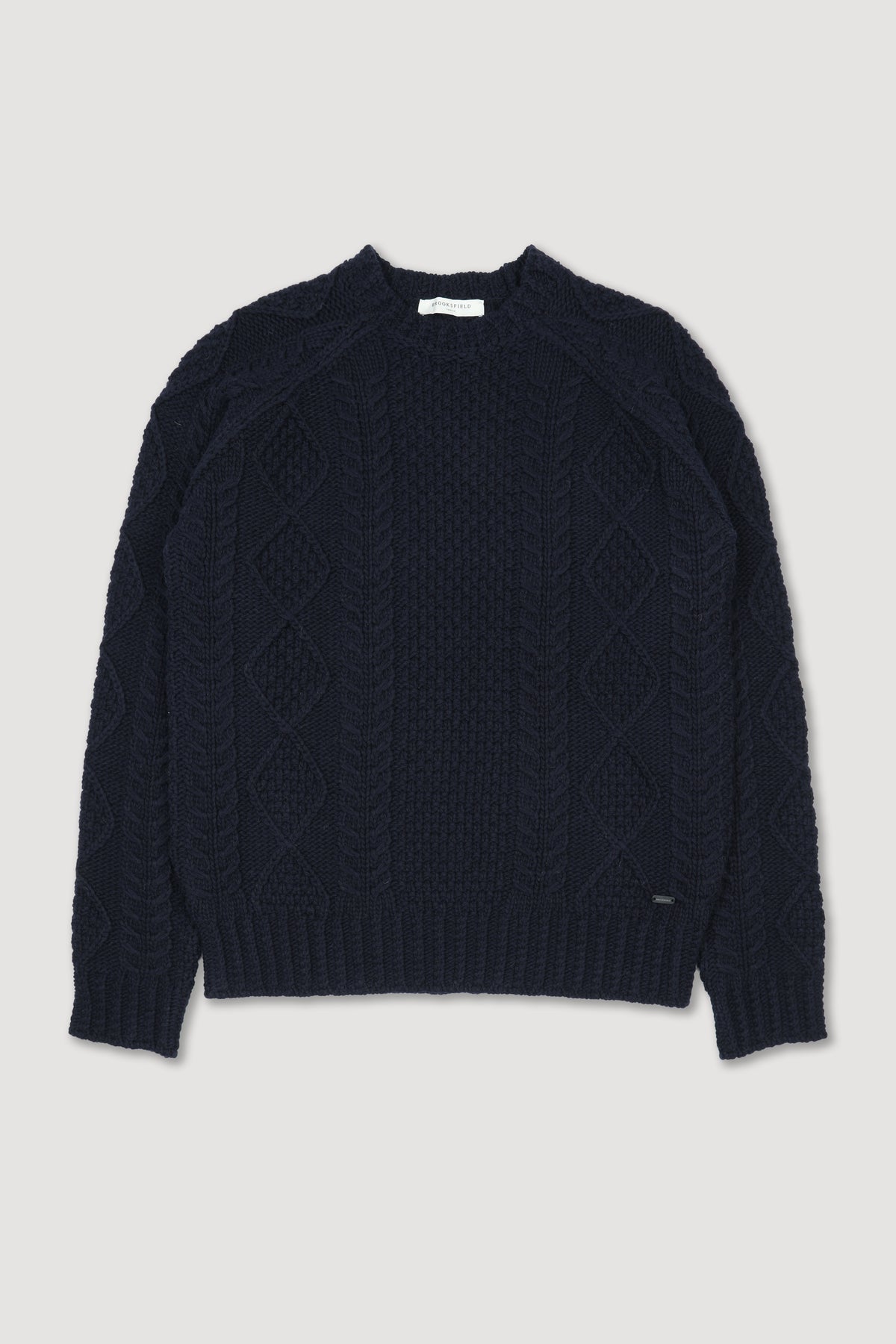 Maglia girocollo in misto lana con motivo a treccia Aran. Blu - Night blue