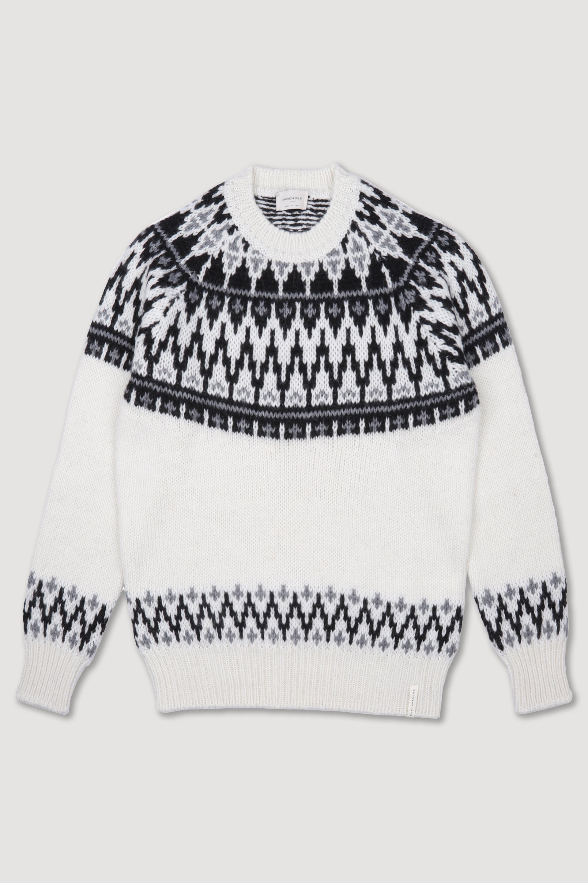 Maglia girocollo con jacquard ispirazione Fair Isle in misto lana-alpaca. Bianco - Off white