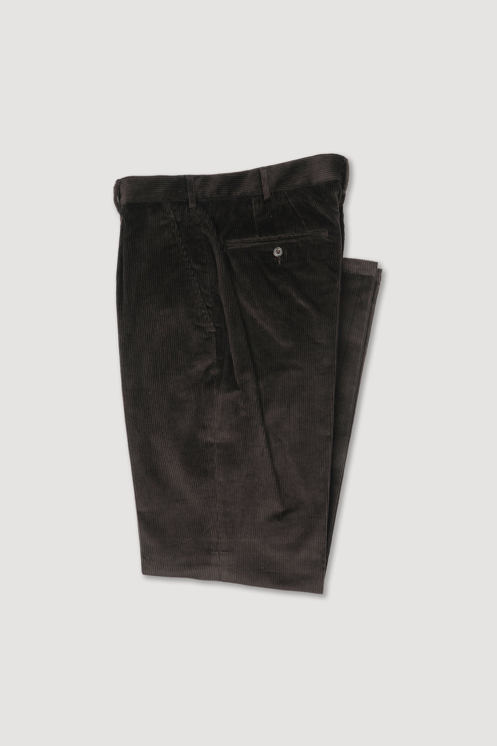 UOMO-PANTALONE CHINO CON PINCES VELLUTO COTONE STRETCH TINTO PEZZA - Ebano
