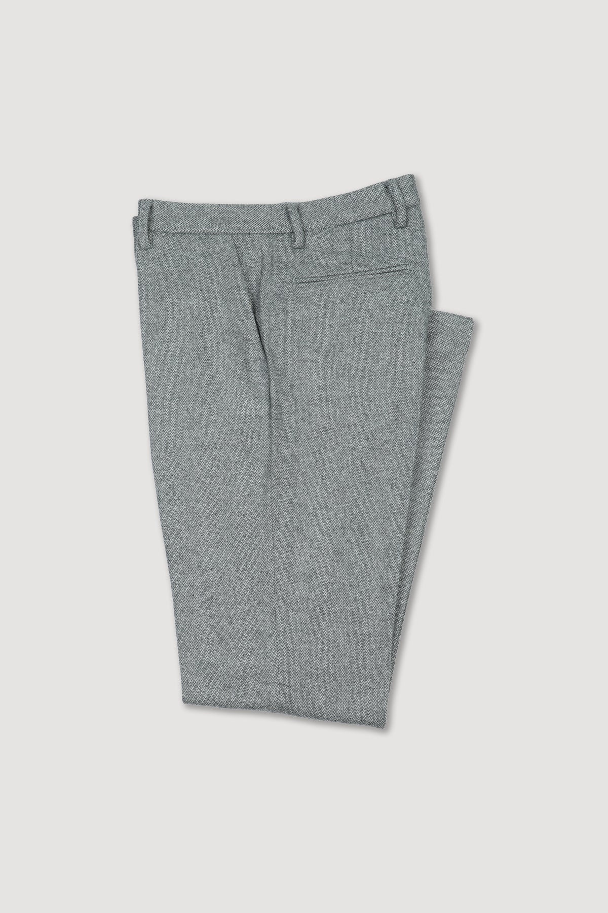 Pantalone chino James in tessuto stretch di misto lana-seta fantasia broken twill, slim fit - Grigio chiaro
