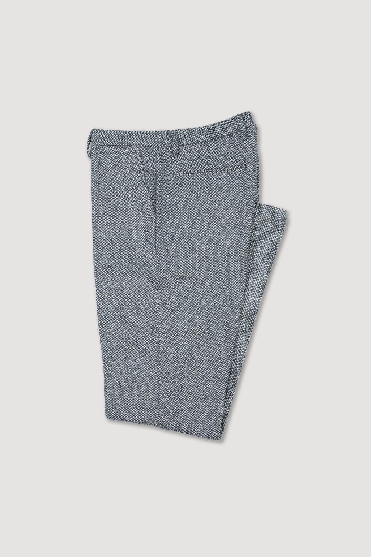 Pantalone chino James in tessuto stretch di misto lana-seta fantasia broken twill, slim fit - Blu