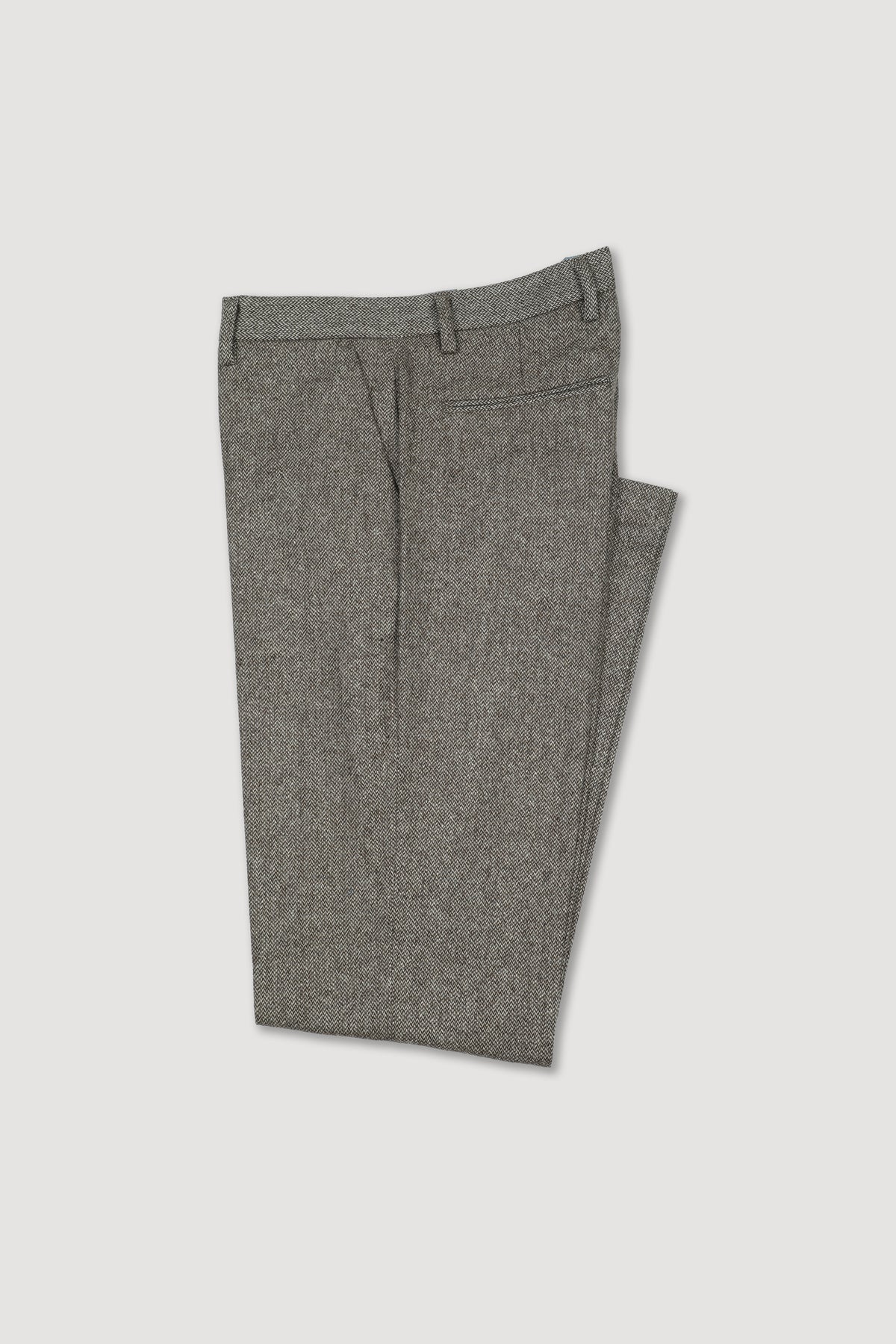 Pantalone chino James in tessuto stretch di misto lana-seta fantasia broken twill, slim fit - Marrone