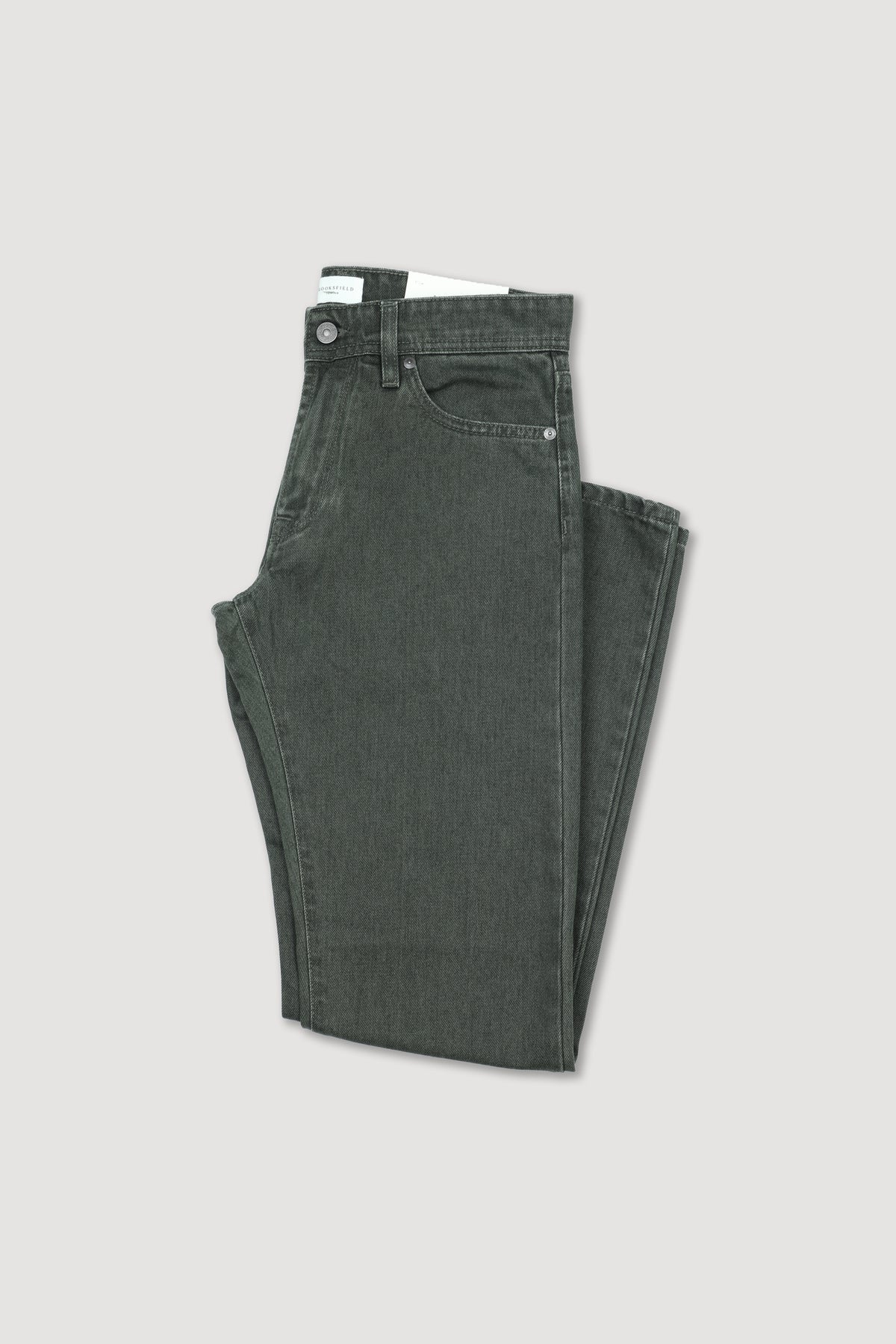 Pantalone 5 tasche in bull denim di cotone, slim fit. Verde - Washed military green