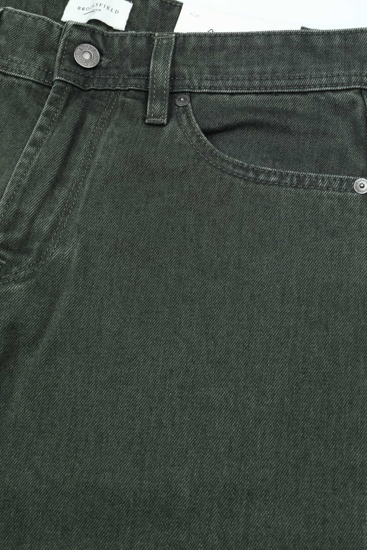 Pantalone 5 tasche in bull denim di cotone, slim fit. Verde - Washed military green