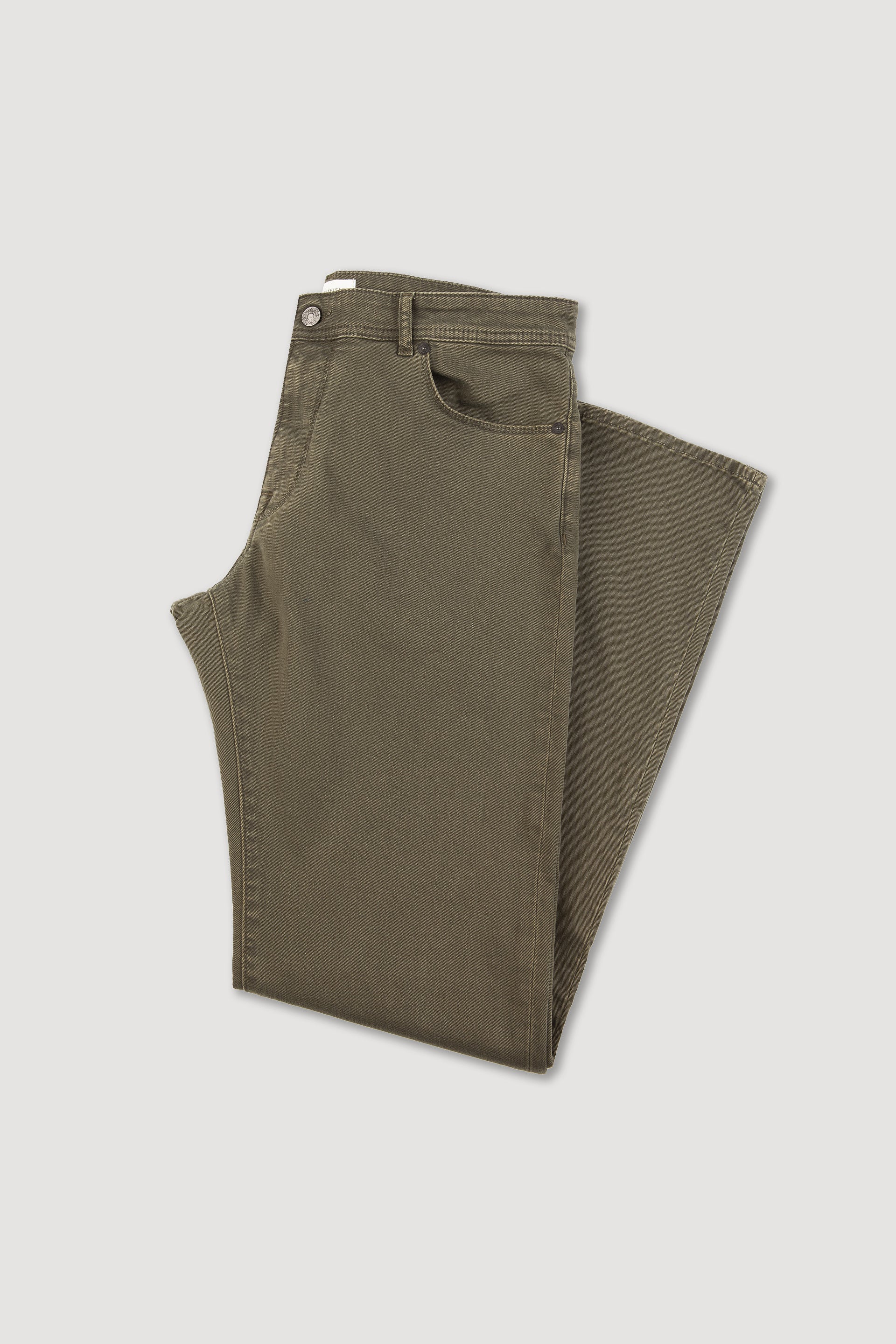Pantalone 5 tasche in bull di cotone stretch tintura effetto vintage, slim fit.  Verde - Oliva