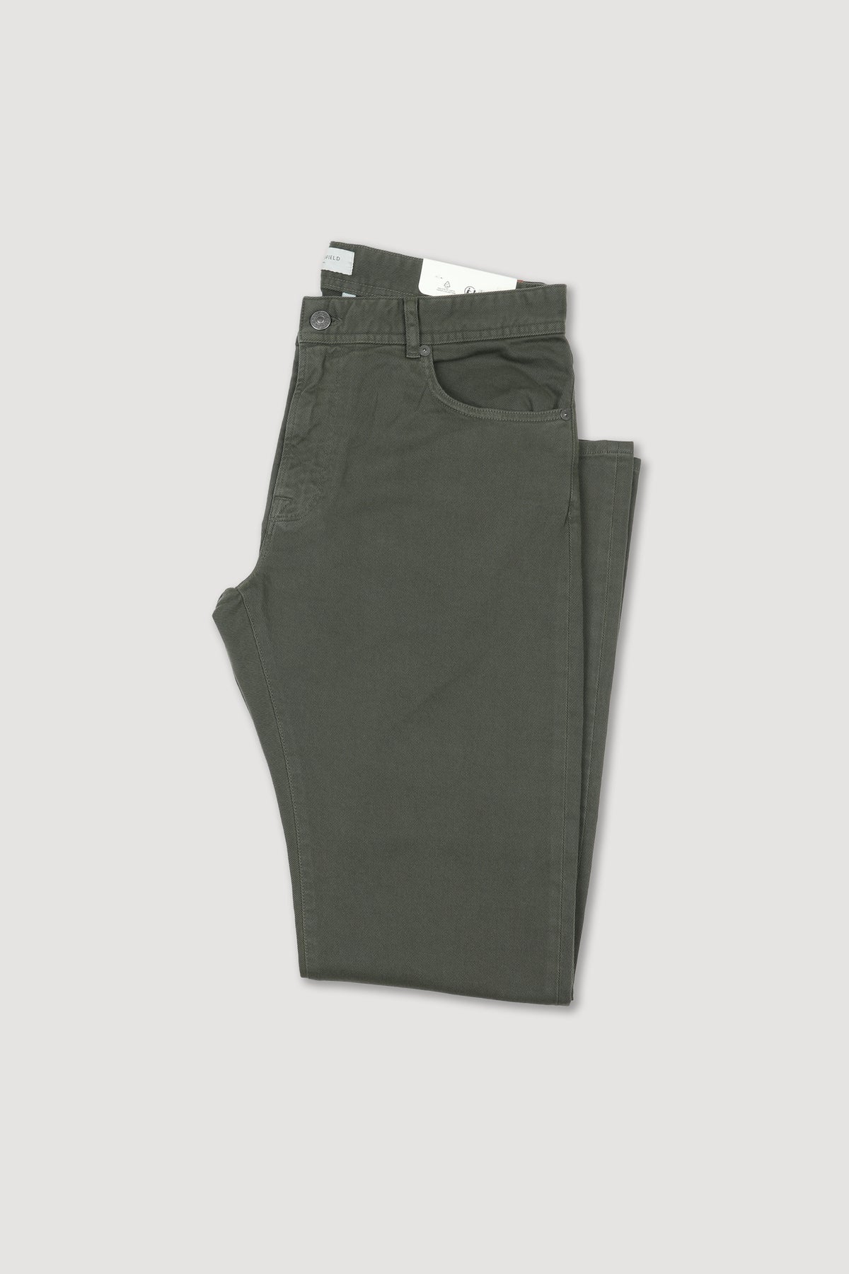 Pantalone 5 tasche in bull di cotone stretch, slim fit. Verde - Plant