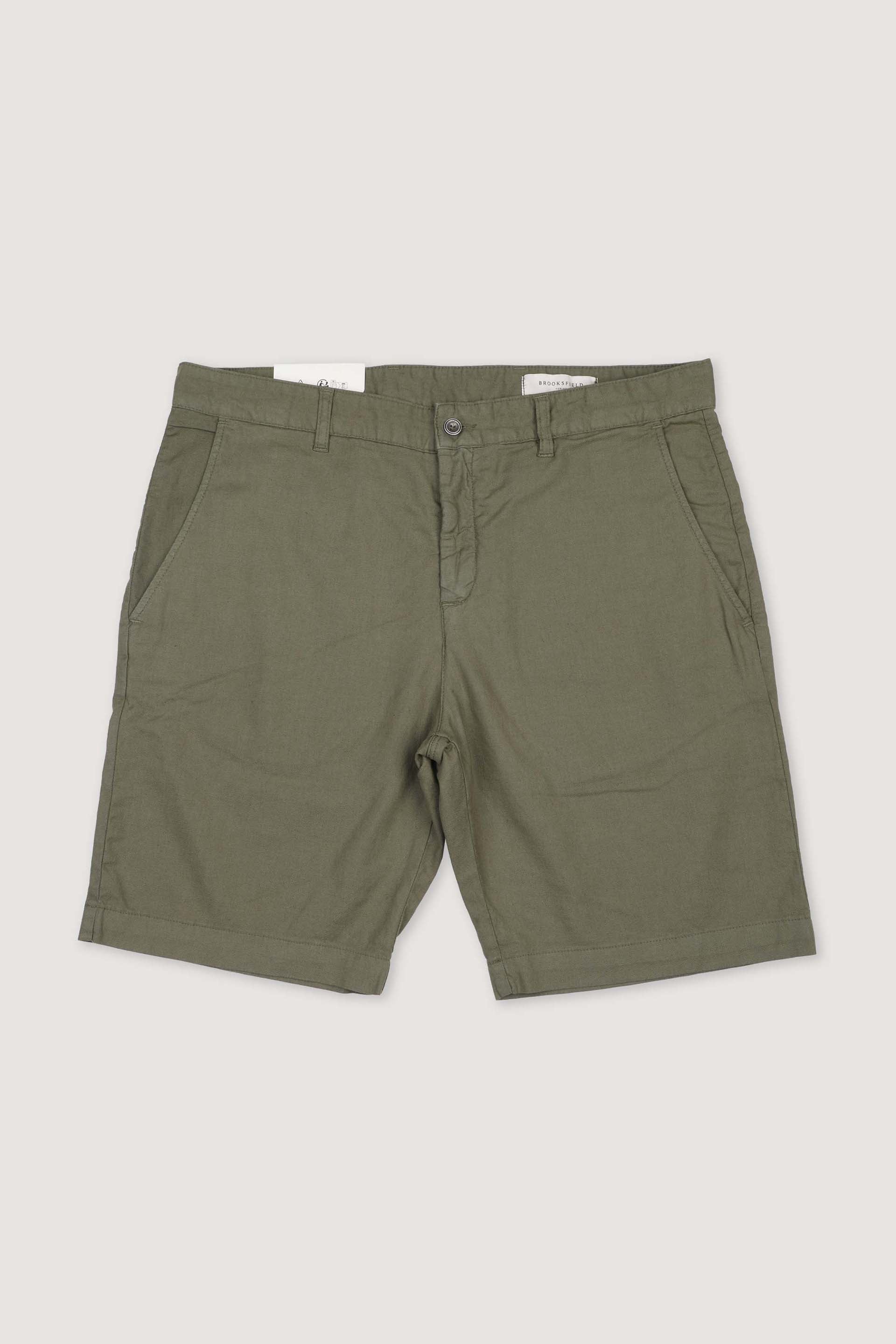 BERMUDA, CHINO PLAIN FRONT,  MISTO LINO STRETCH UNITO, TINTO CAPO - Cipresso