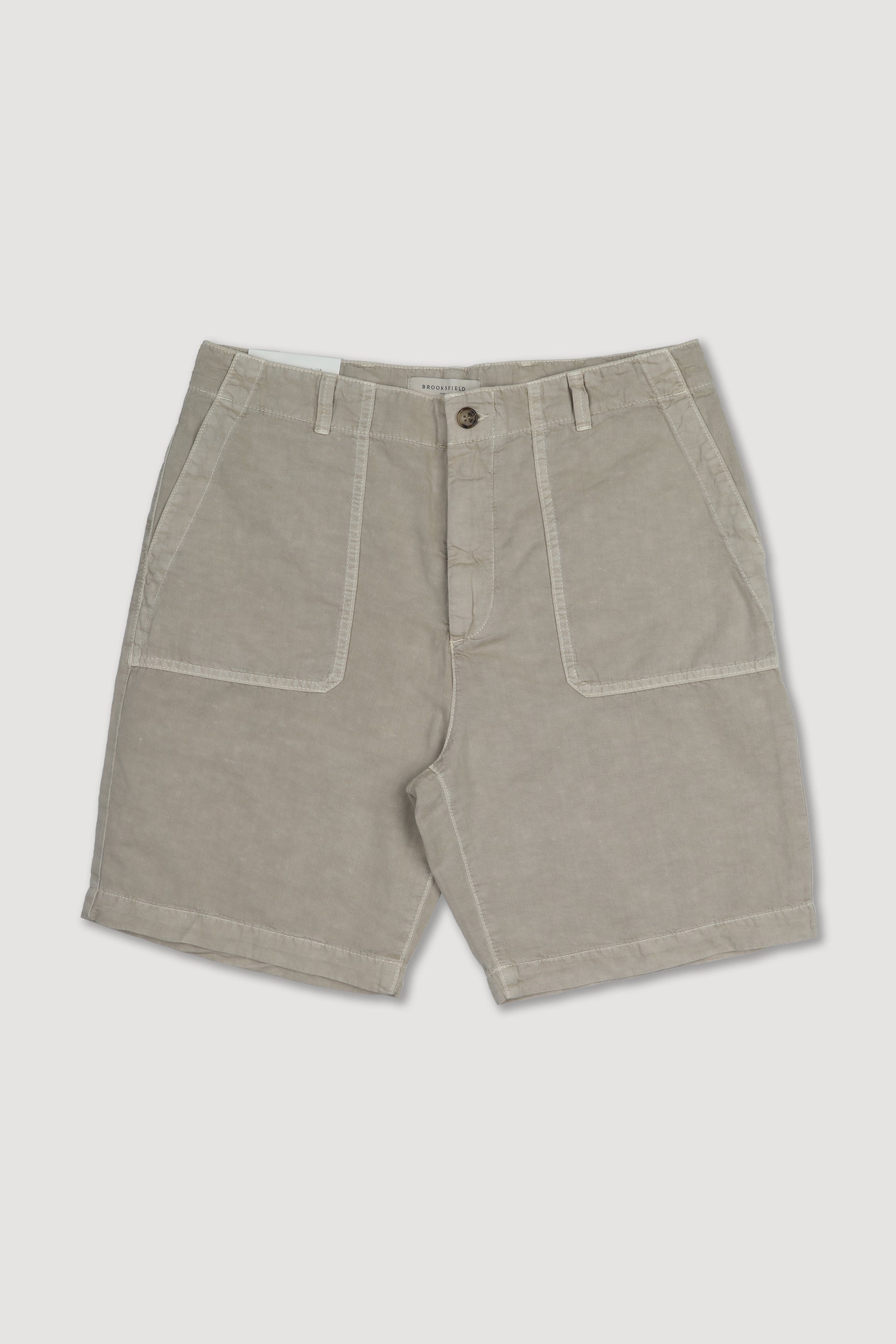 UOMO-BERMUDA FATIGUE TESSUTO TWILL COTONE LINO FIAMMATO, TINTO CAPO - Soft kaki