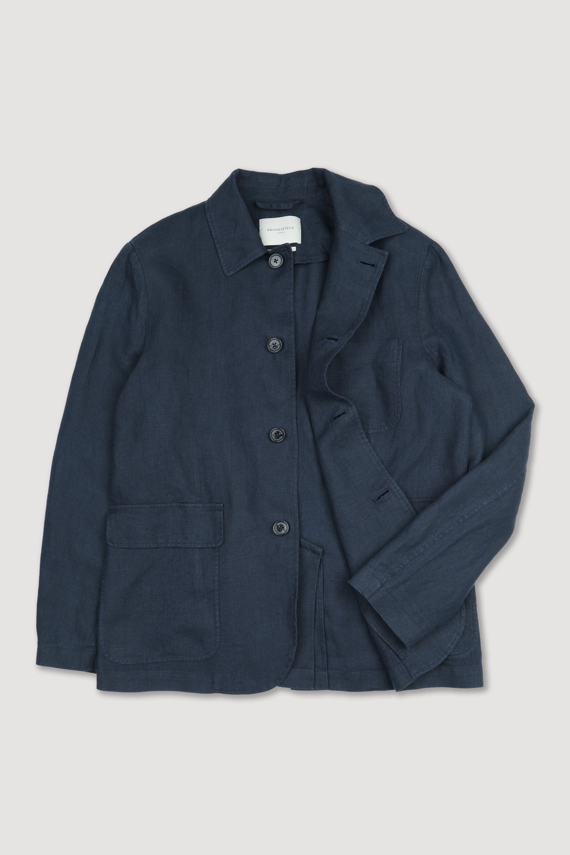 UOMO- GIACCA WORK CON BOTTONI, TESSUTO LINO TINTO PEZZA, CORPO SFODERATO, MANICA FODERATA, LAVATA - Blu notte