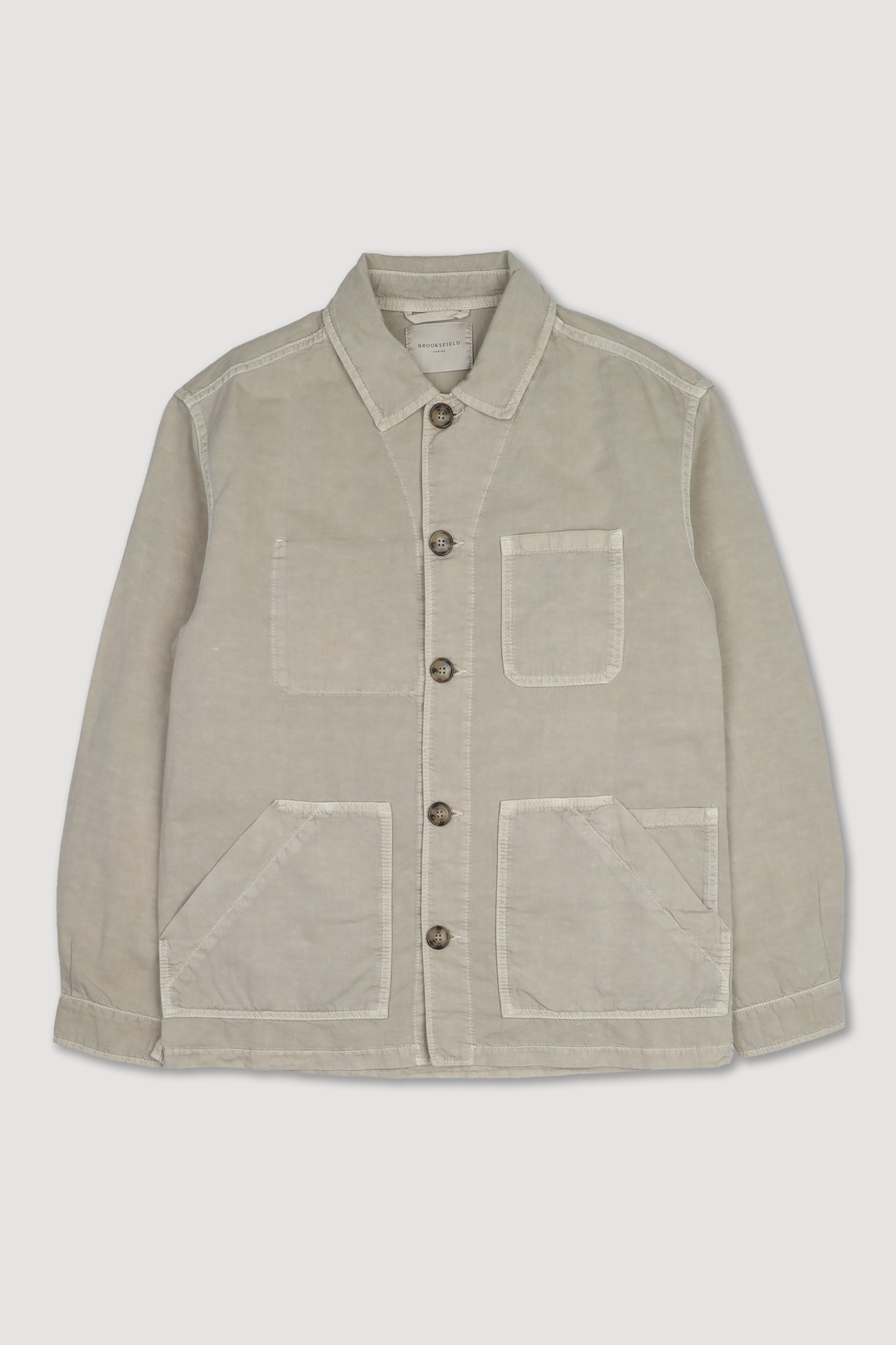 UOMO- WORK JACKET CON BOTTONI, TESSUTO TWILL COTONE/LINO FIAMMATO,TINTO CAPO, SFODERATA - Soft kaki