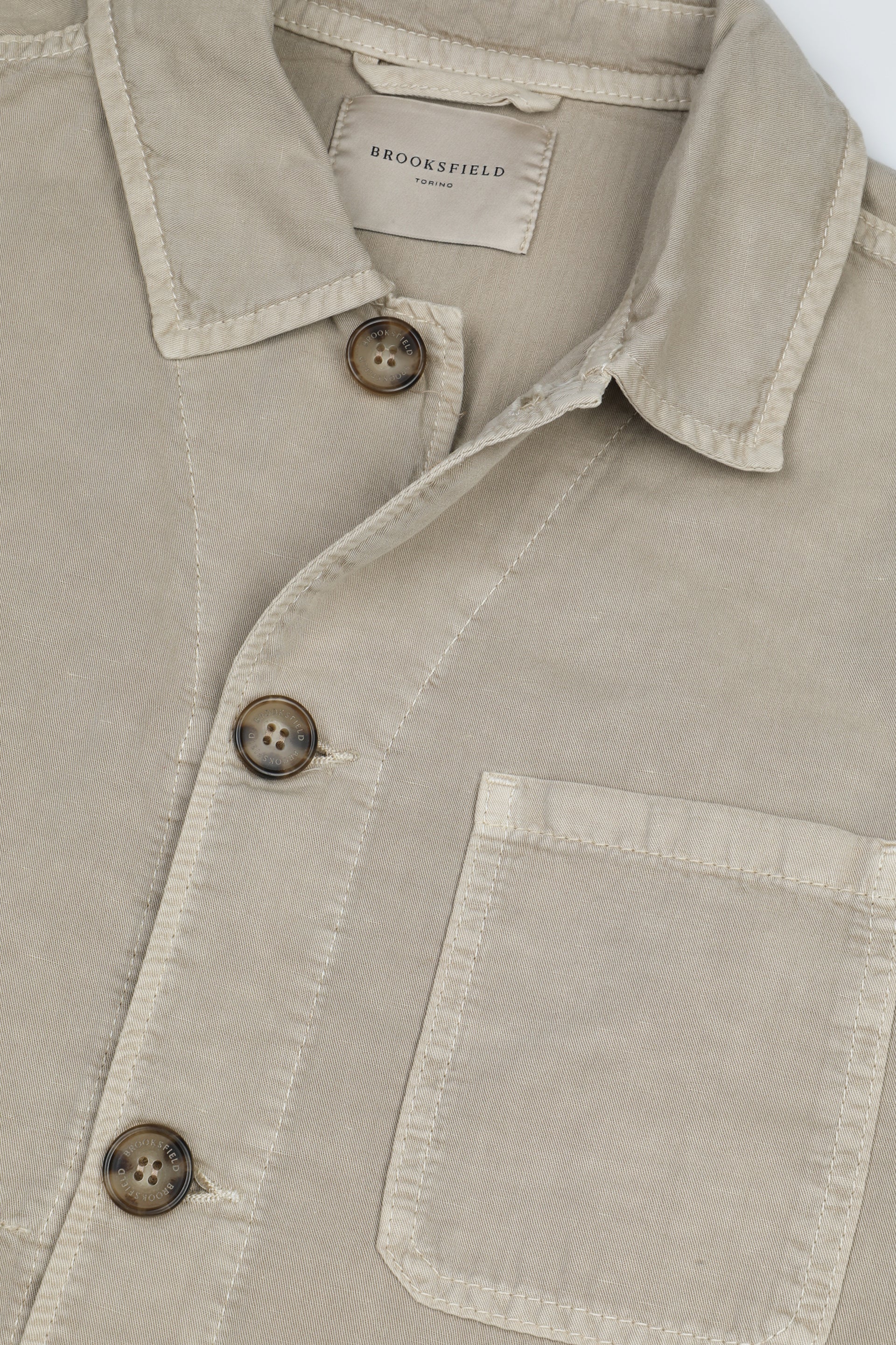 UOMO- WORK JACKET CON BOTTONI, TESSUTO TWILL COTONE/LINO FIAMMATO,TINTO CAPO, SFODERATA - Soft kaki