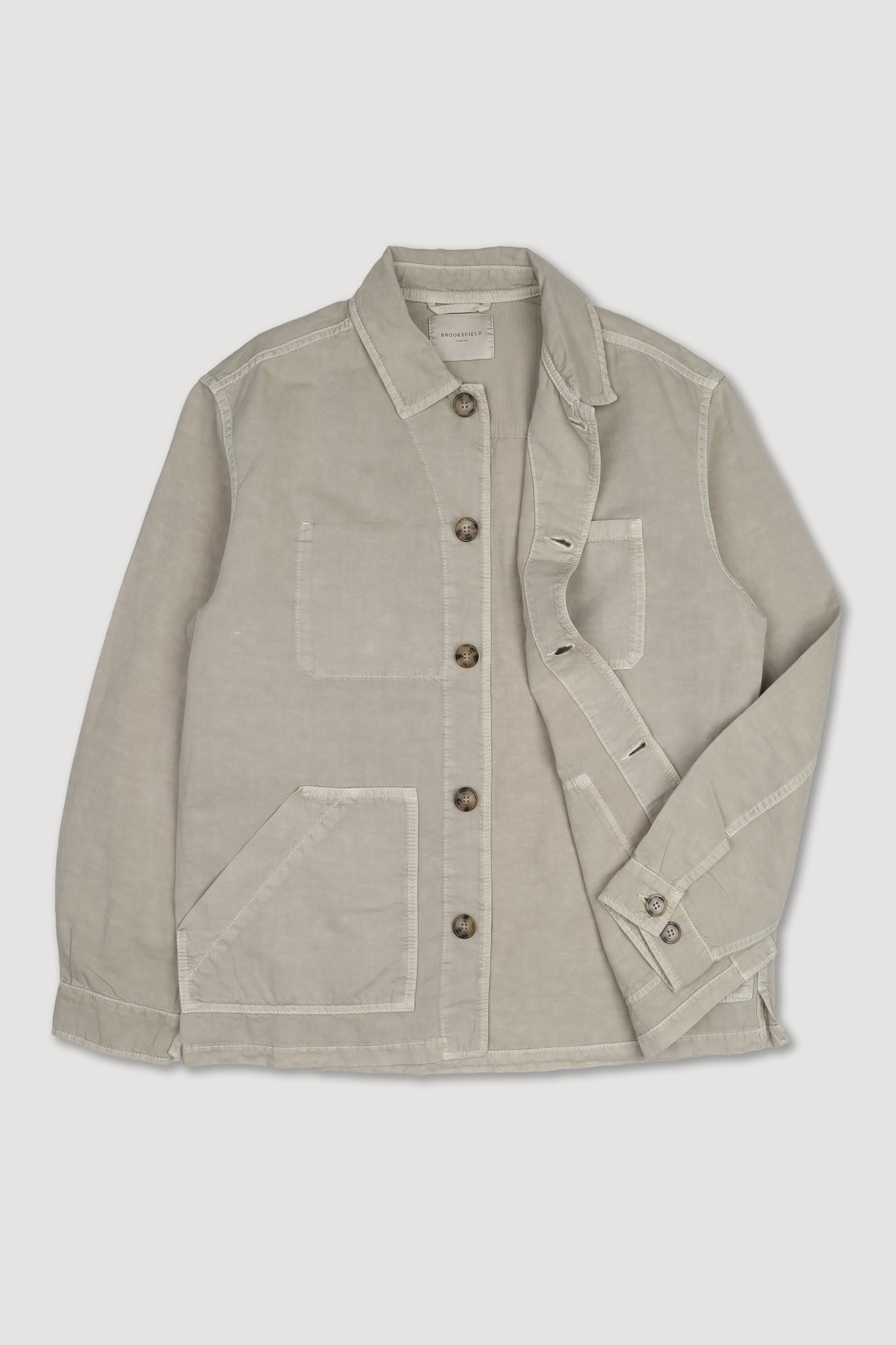 UOMO- WORK JACKET CON BOTTONI, TESSUTO TWILL COTONE/LINO FIAMMATO,TINTO CAPO, SFODERATA - Soft kaki